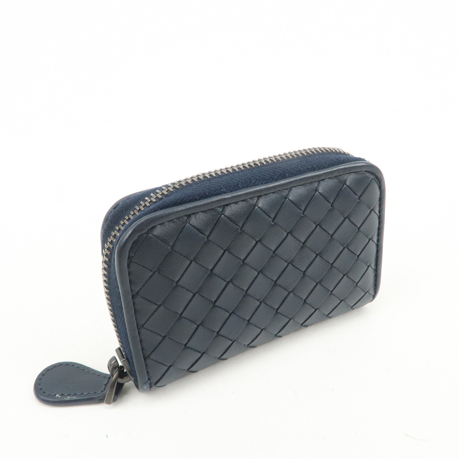BOTTEGA VENETA Intrecciato Leather Coin Case Navy 114075