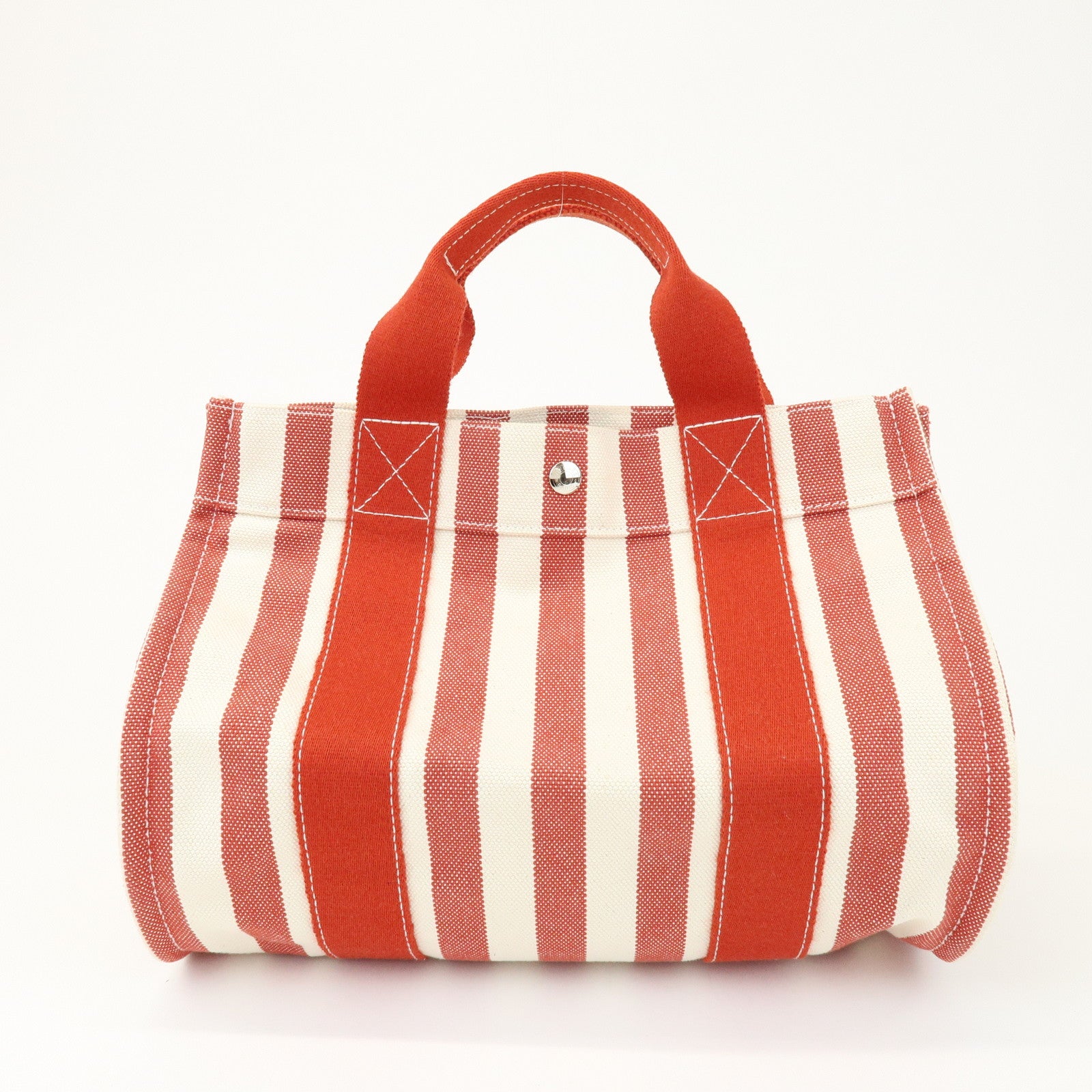 HERMES Canvas Cannes PM Tote Bag Hand Bag Red White
