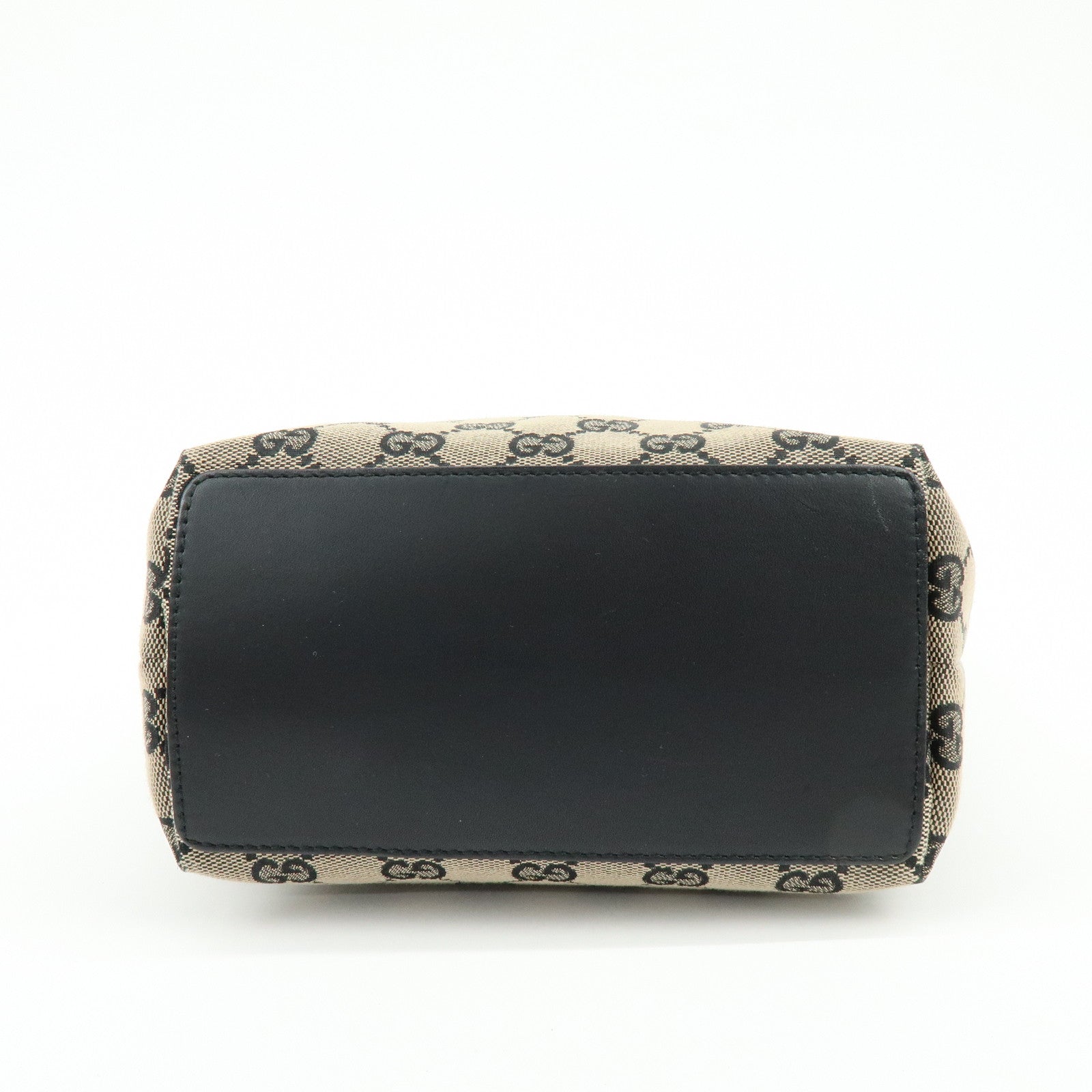 GUCCI GG Canvas Leather Tote Bag Hand Bag Beige Black 0021099