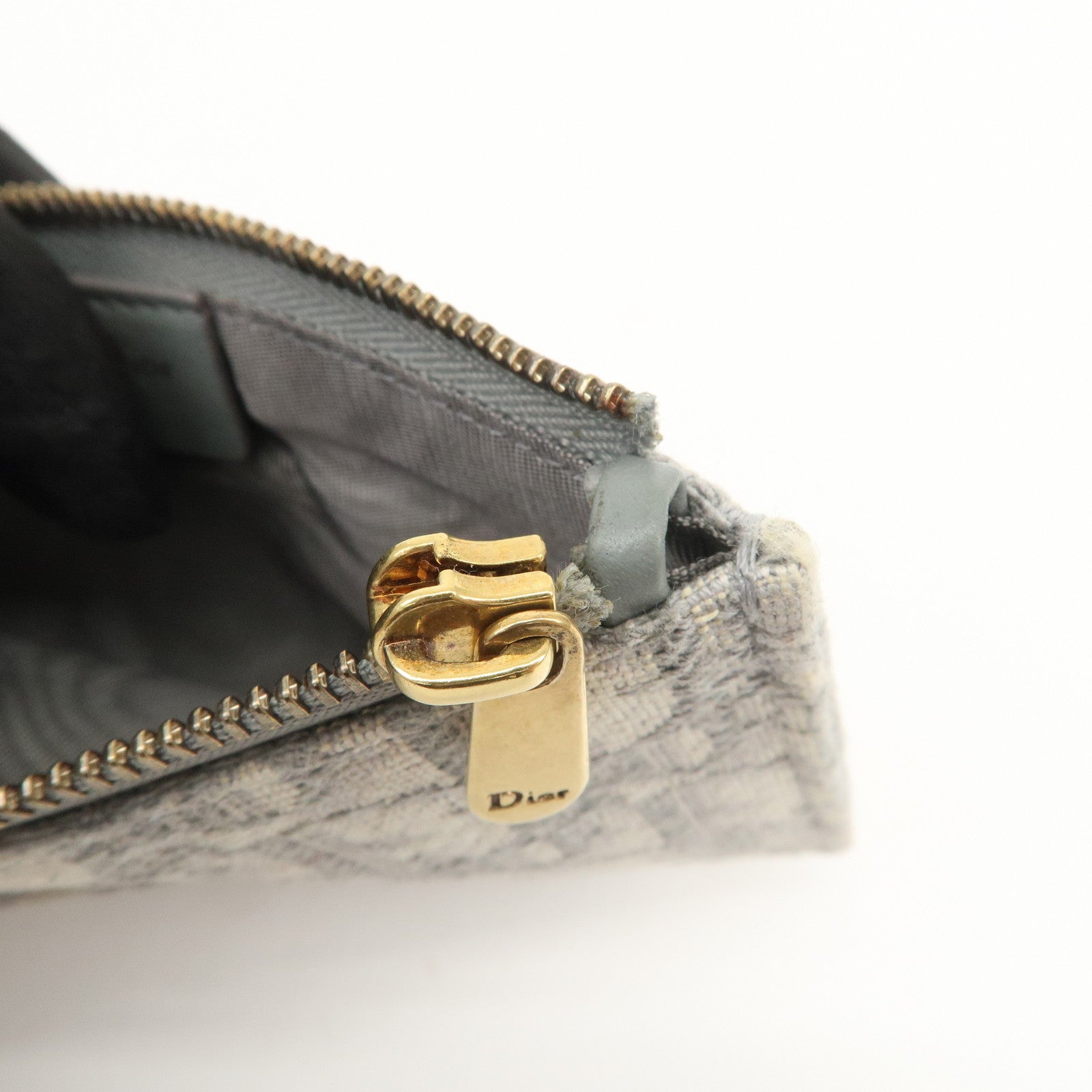 Christian Dior Oblique Jacquard Calf Leather Chain Wallet Gray WOC