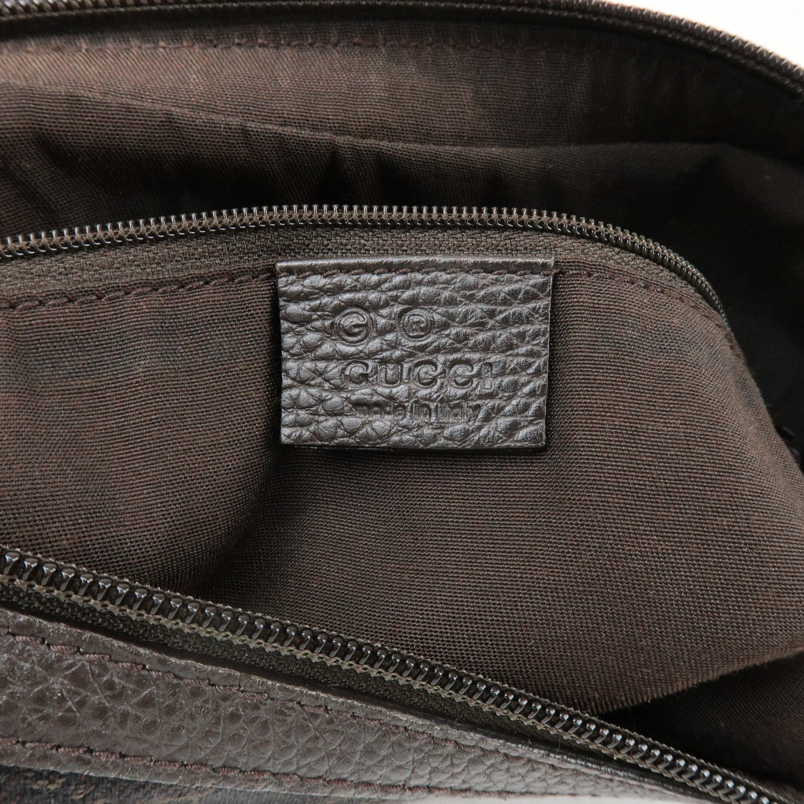 GUCCI Interlocking G Leather GG Denim Shoulder Bag Brown 339553