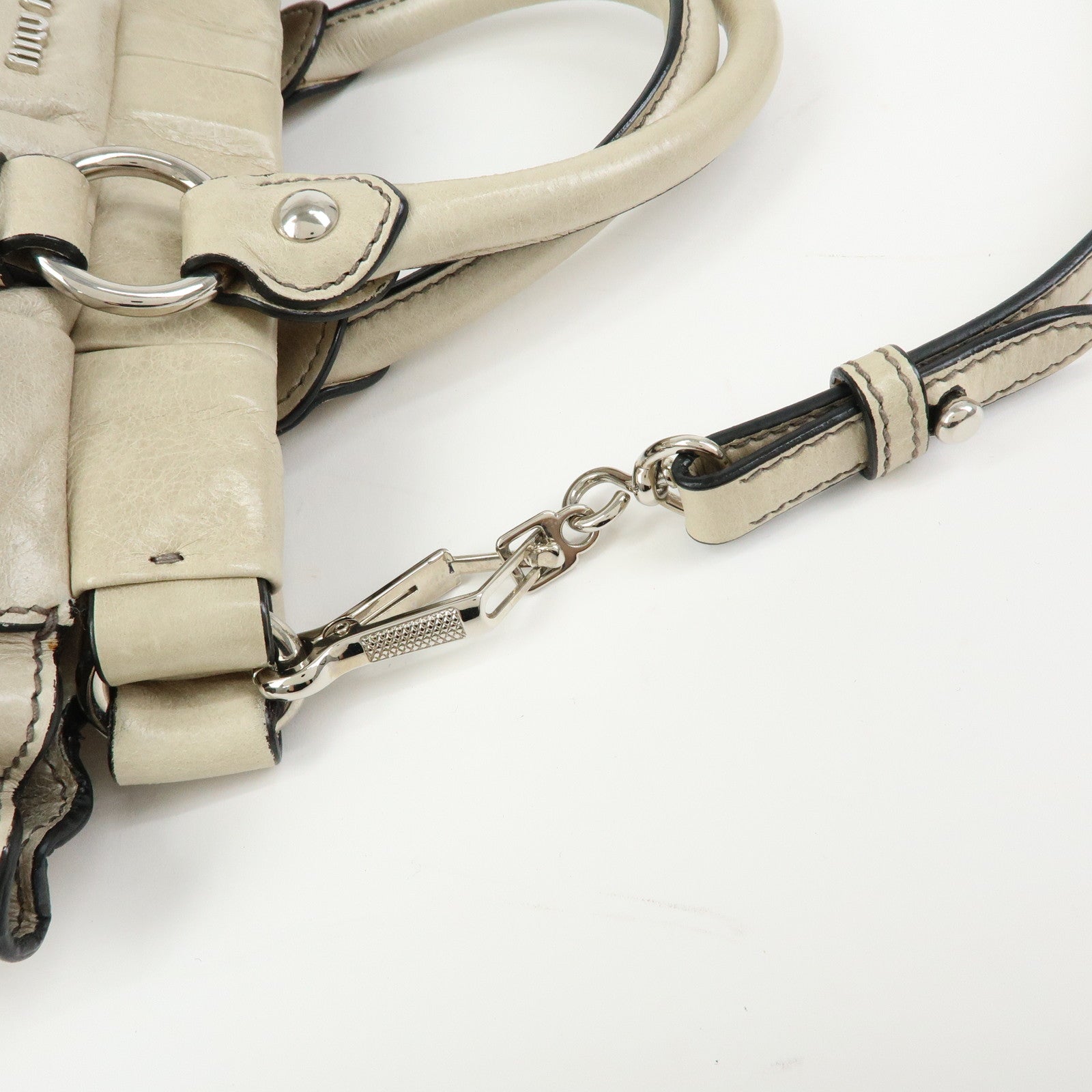 MIU MIU Logo Leather 2Way Bag Hand Bag Shoulder Bag Gray