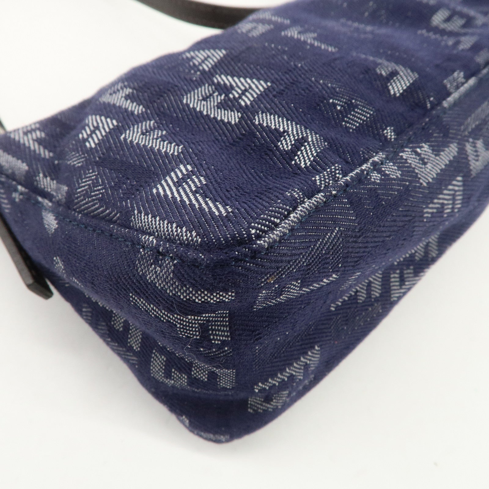 FENDI Zucchino Canvas Leather Shoulder Bag Pouch Navy 8BR249 Used