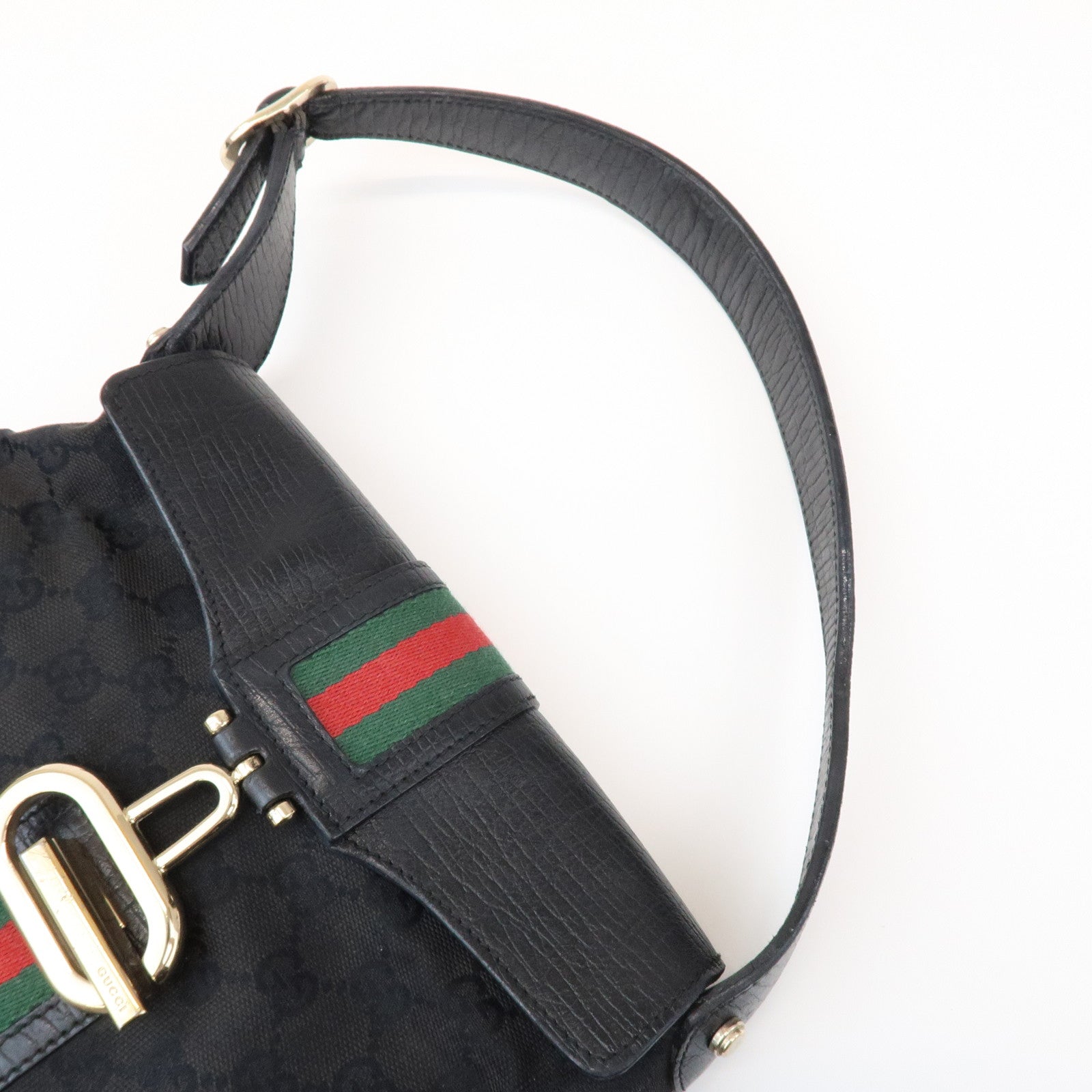 GUCCI Sherry GG Canvas Embossed Leather Shoulder Bag Black 130846