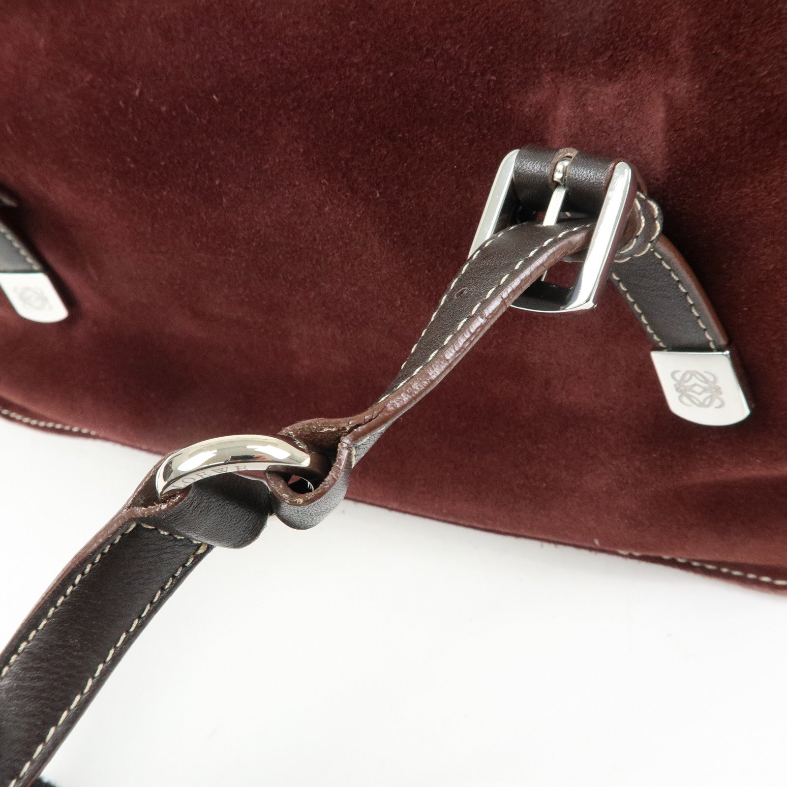 LOEWE Anagram Suede Leather Studs Hand Bag Bordeaux