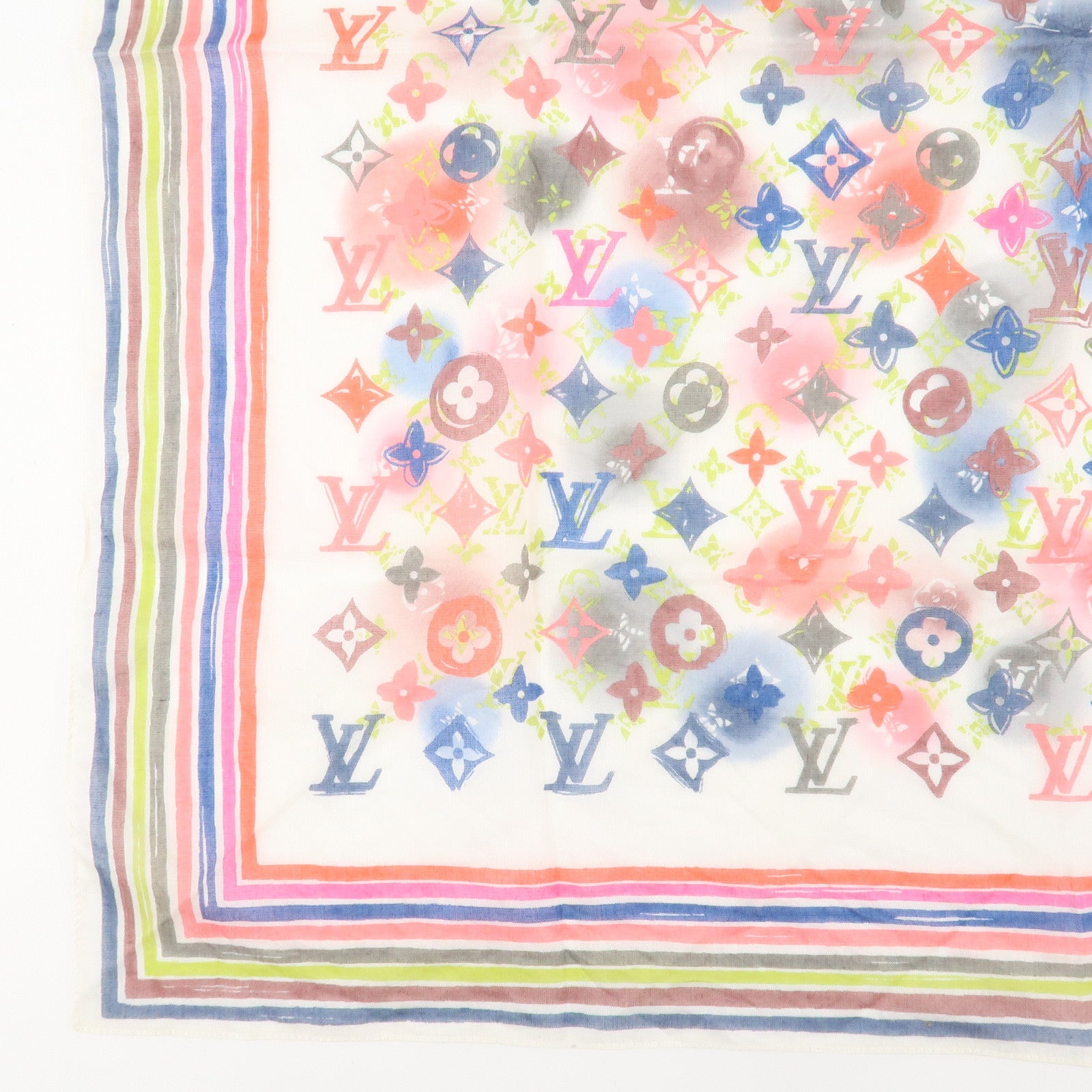 Louis Vuitton Monogram Cotton 100% Scarf Multicolor White Used