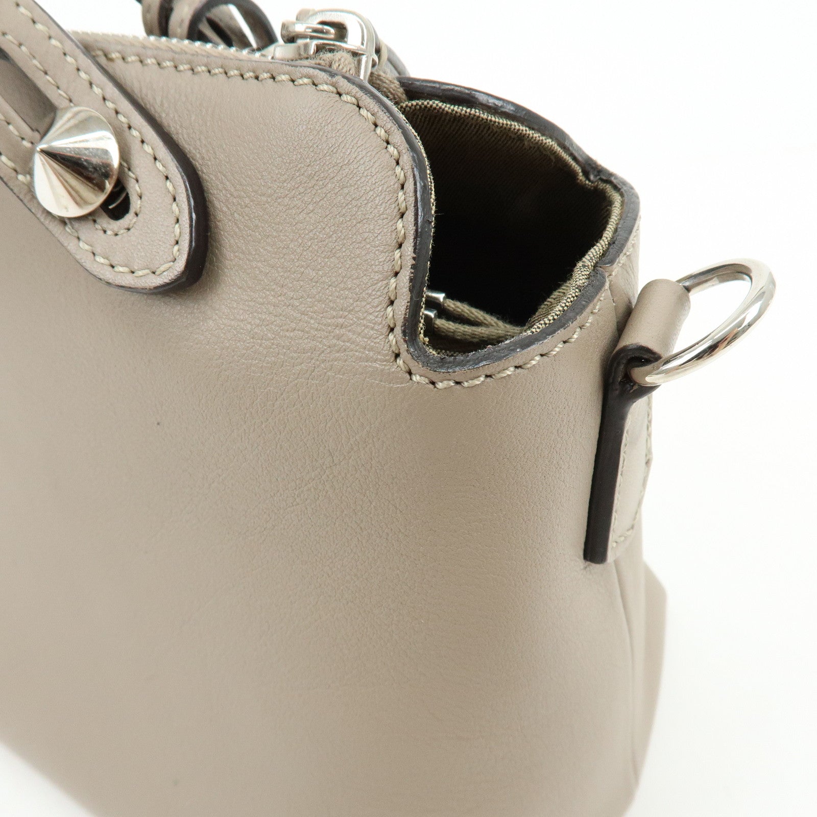 FENDI By The Way Leather 2Way Hand Bag Shoulder Bag Greige 8BL146
