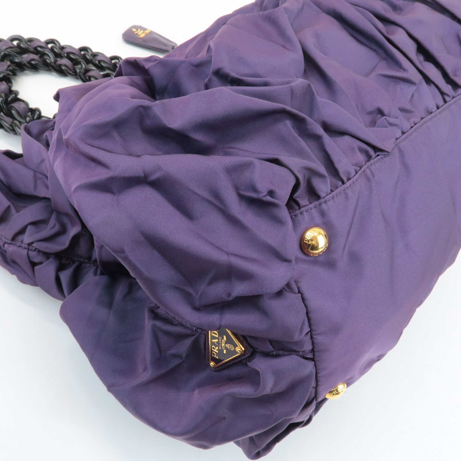 PRADA Triangle Logo Leather Nylon Tote Bag Shoulder Bag Purple Used