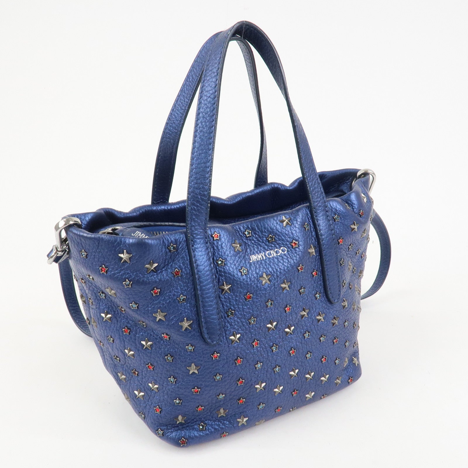 JIMMY CHOO Leather MINISARA 2Way Bag Hand Bag Shoulder Bag Blue