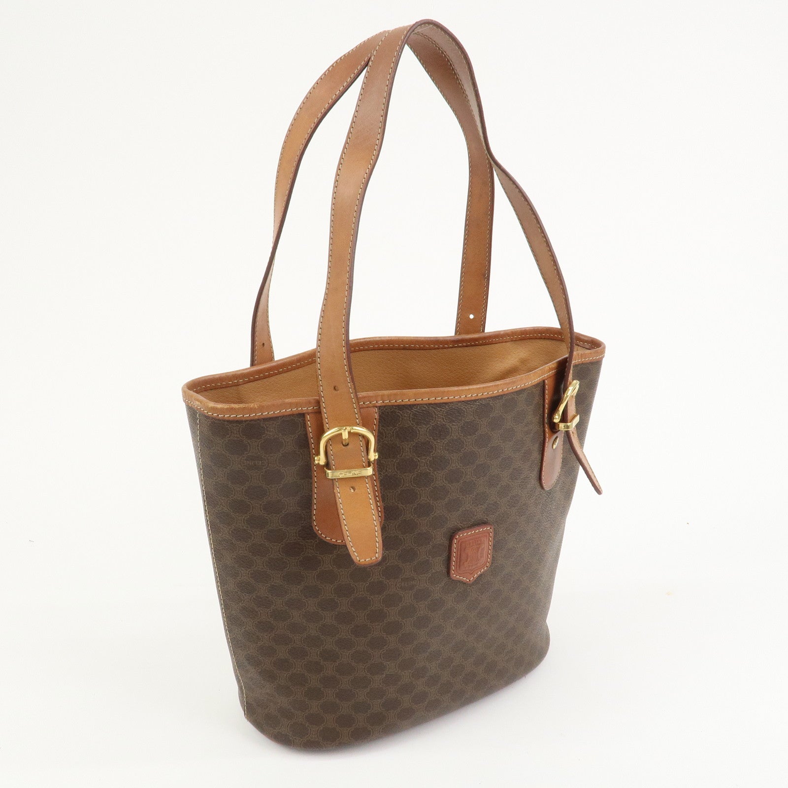 CELINE Macadam PVC Leather Tote Bag Hand Bag Brown