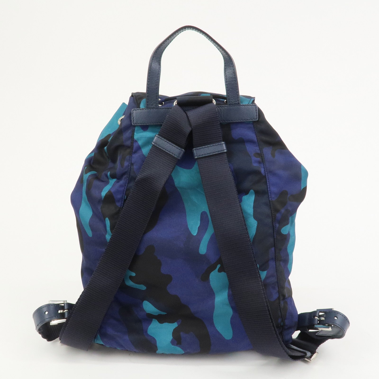 PRADA Triangle Logo Nylon Camouflage Backpack Rucksack Blue