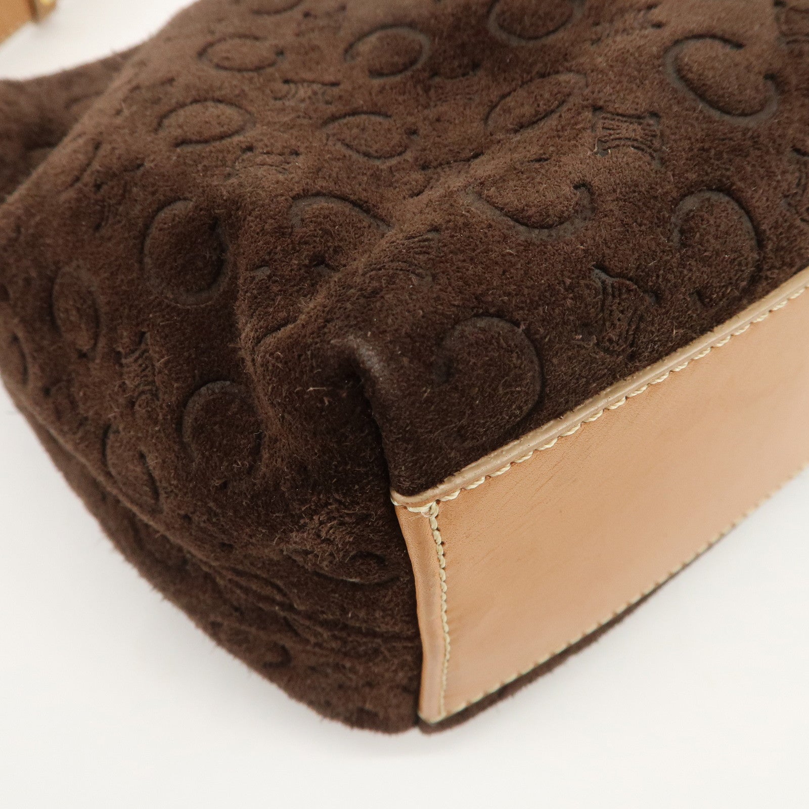 CELINE Macadam Leather Suede Shoulder Bag Hand Bag Brown
