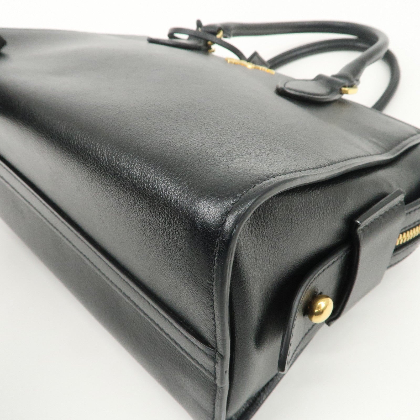 PRADA Leather 2Way Bag Hand Bag Black Gold Hardware Used