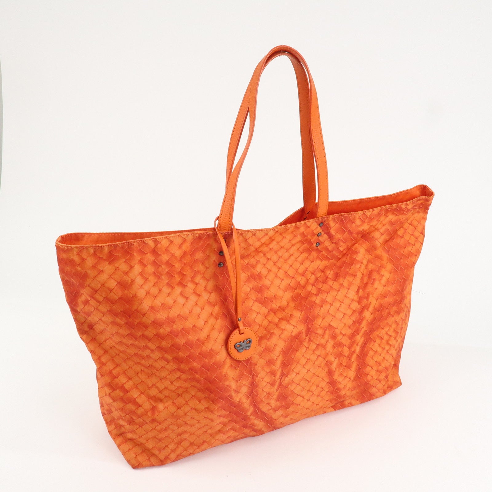 BOTTEGA VENETA Intrecciato Lujon Nylon Leather Tote Bag Orange Used