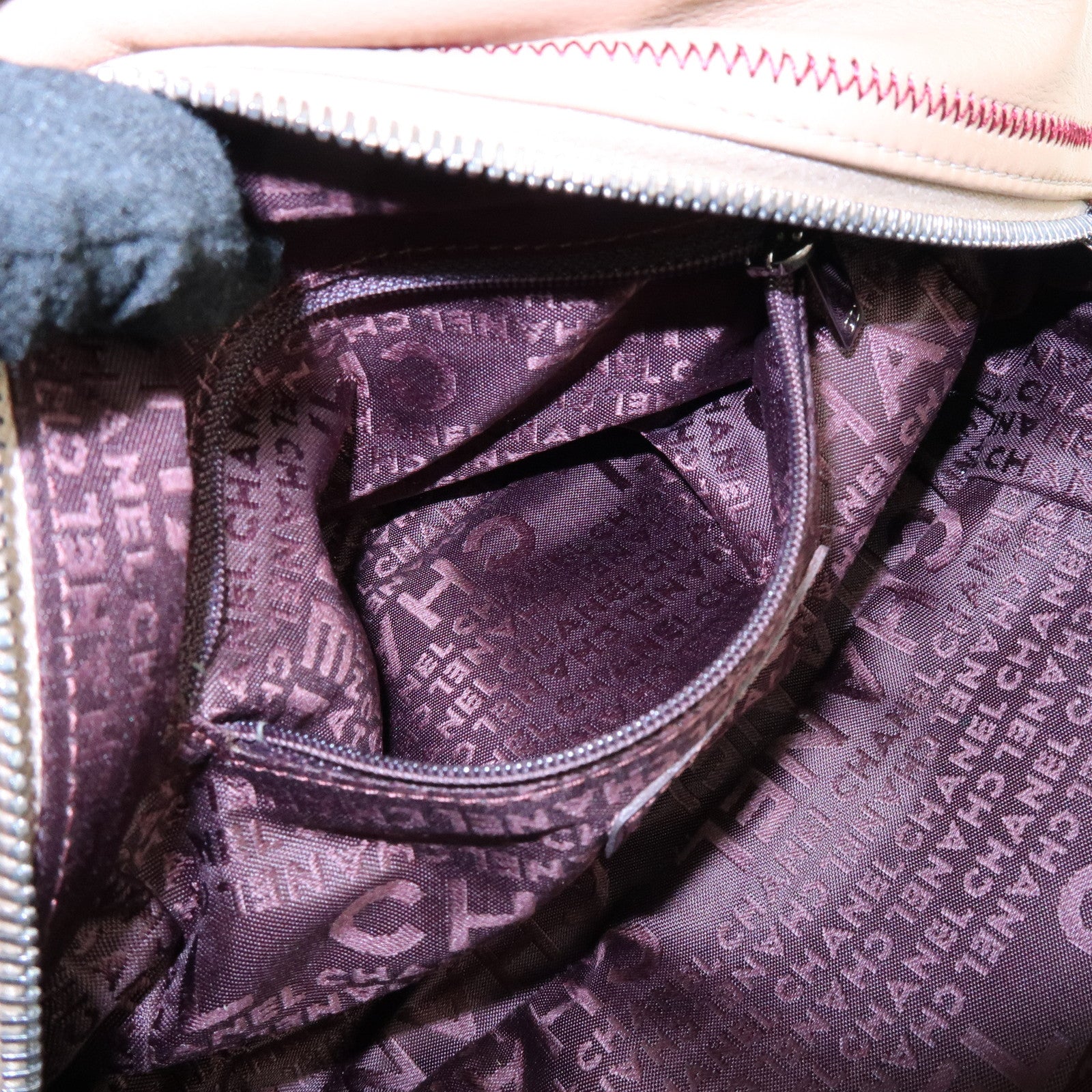 CHANEL COCO Mark Lamb Skin Hand Bag Pink Beige