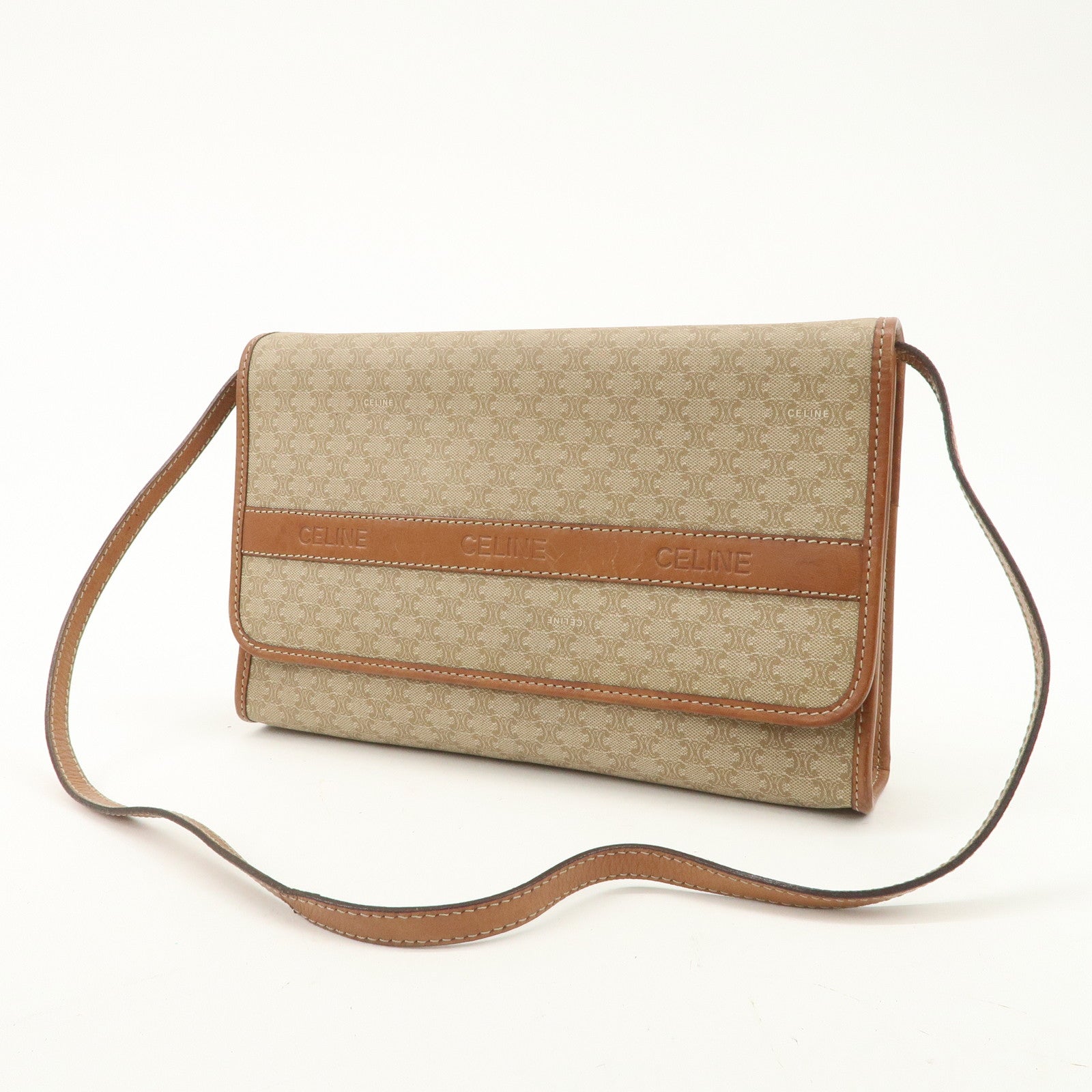 CELINE Macadam PVC Leather 2Way Bag Shoulder Bag Beige