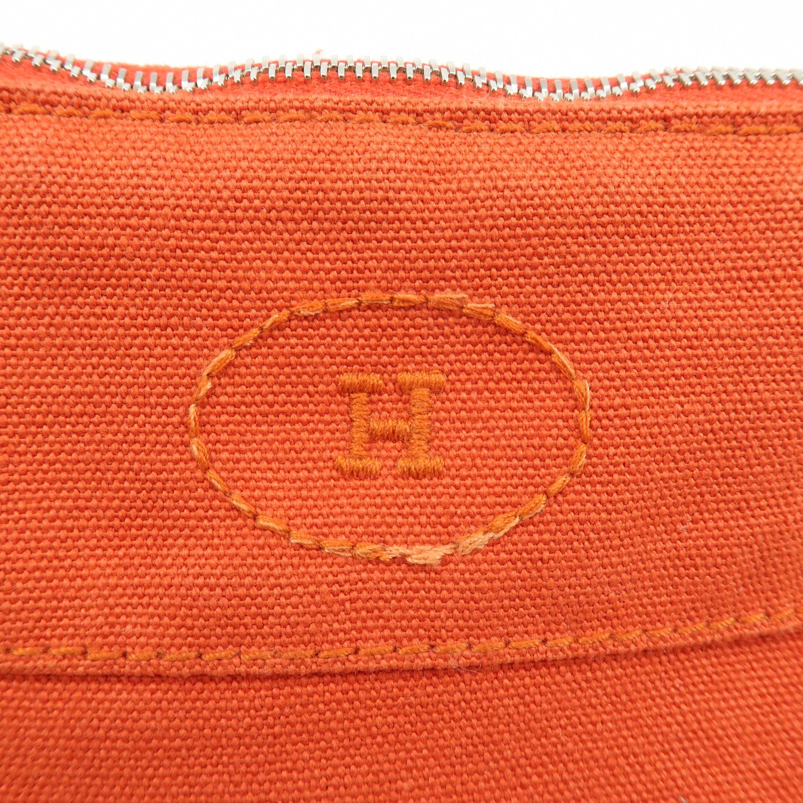 HERMES Bolide Mini Cotton Leather Pouch Cosmetic Pouch Orange