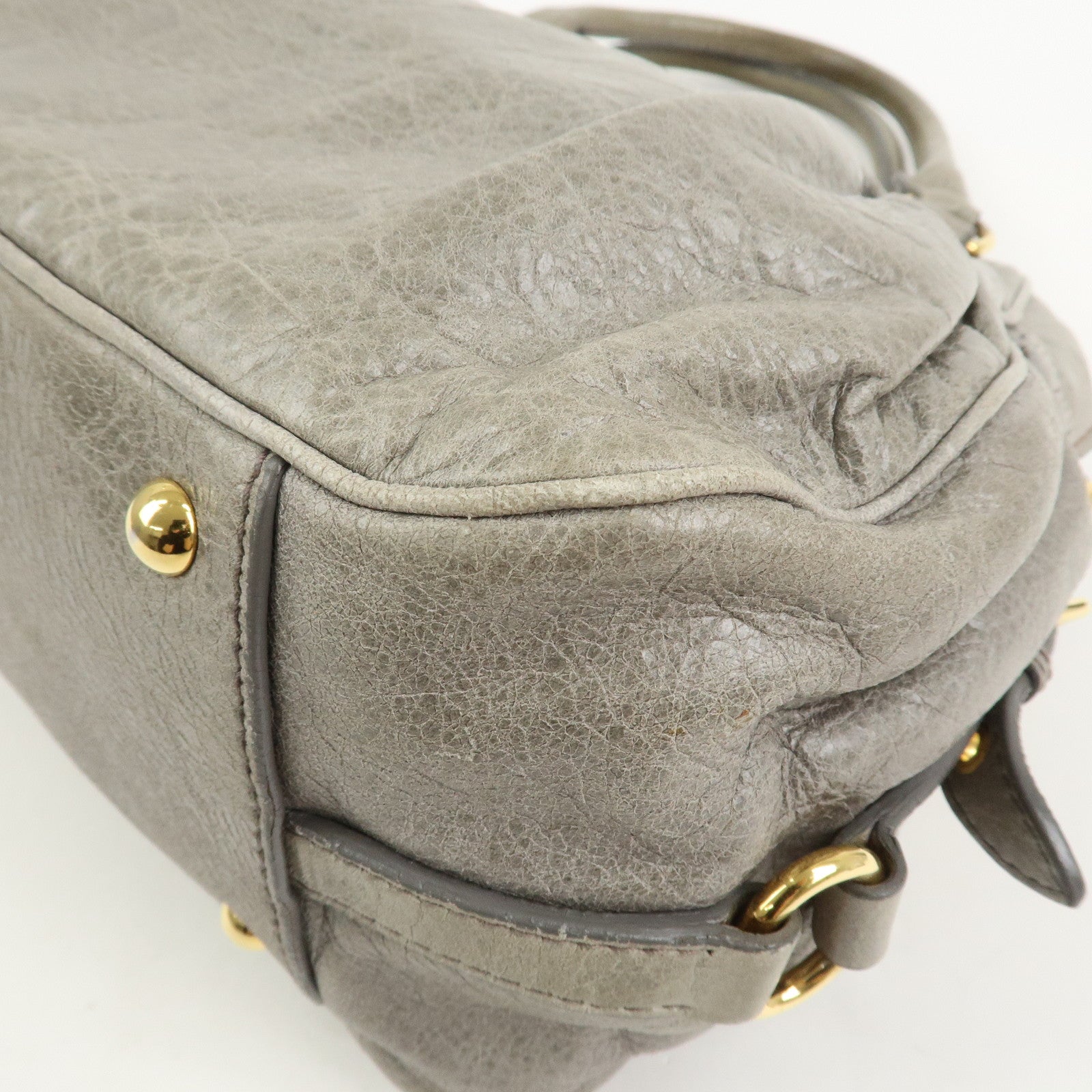 MIU MIU Logo Leather Hand Bag Shoulder Bag Gray