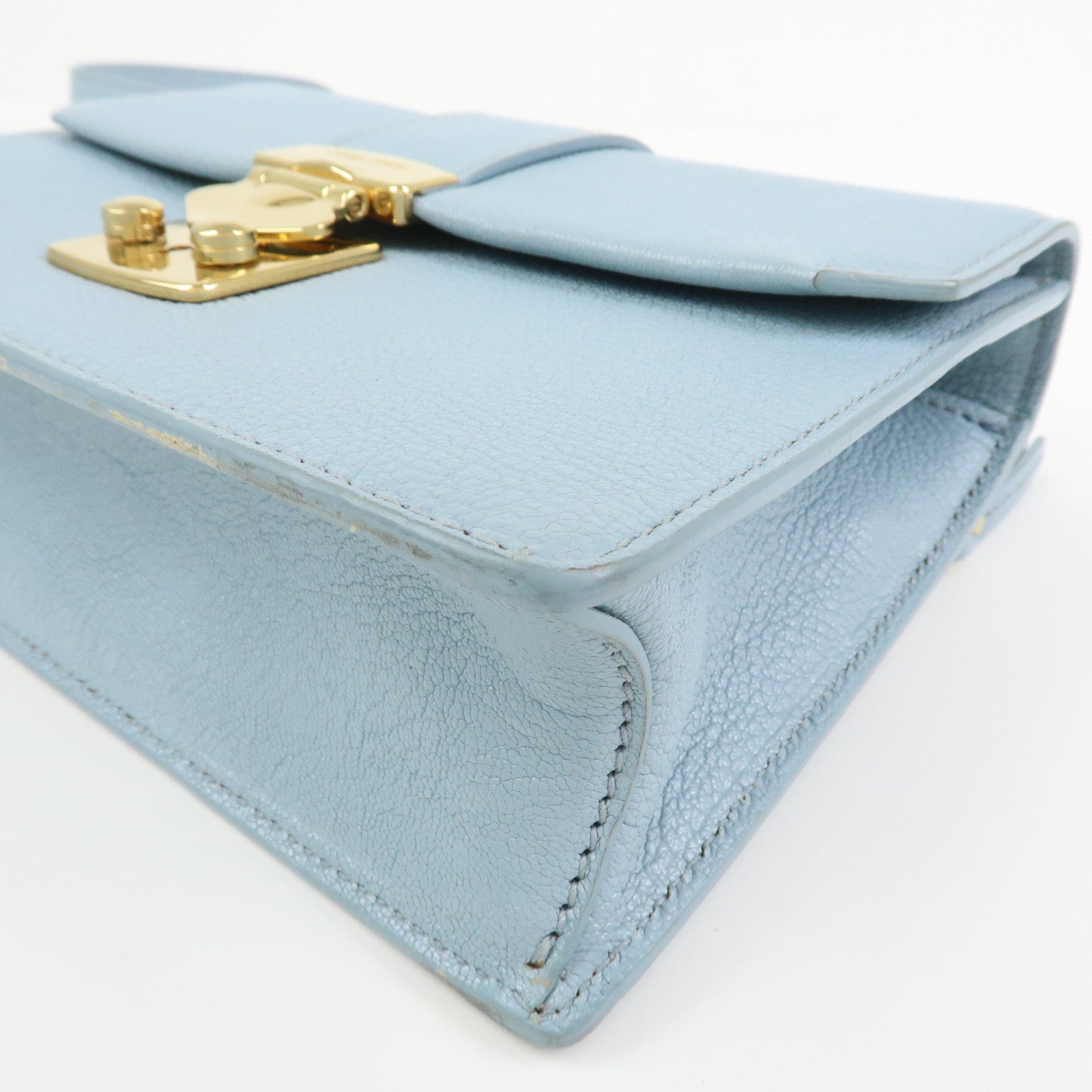 MIU MIU Leather Shoulder Bag Crossbody Bag Light Blue