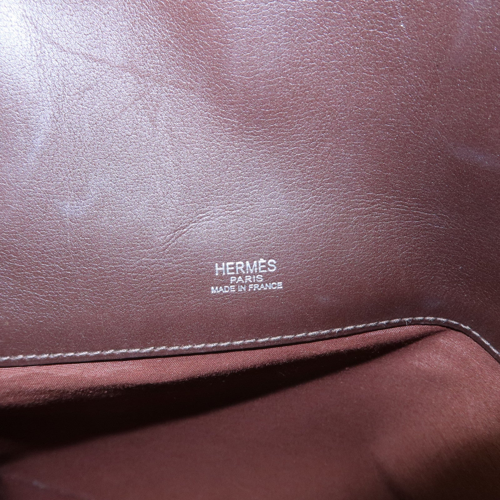 HERMES Leather Toile Ash Sac Eve MM J Engraved Hand Bag Natural