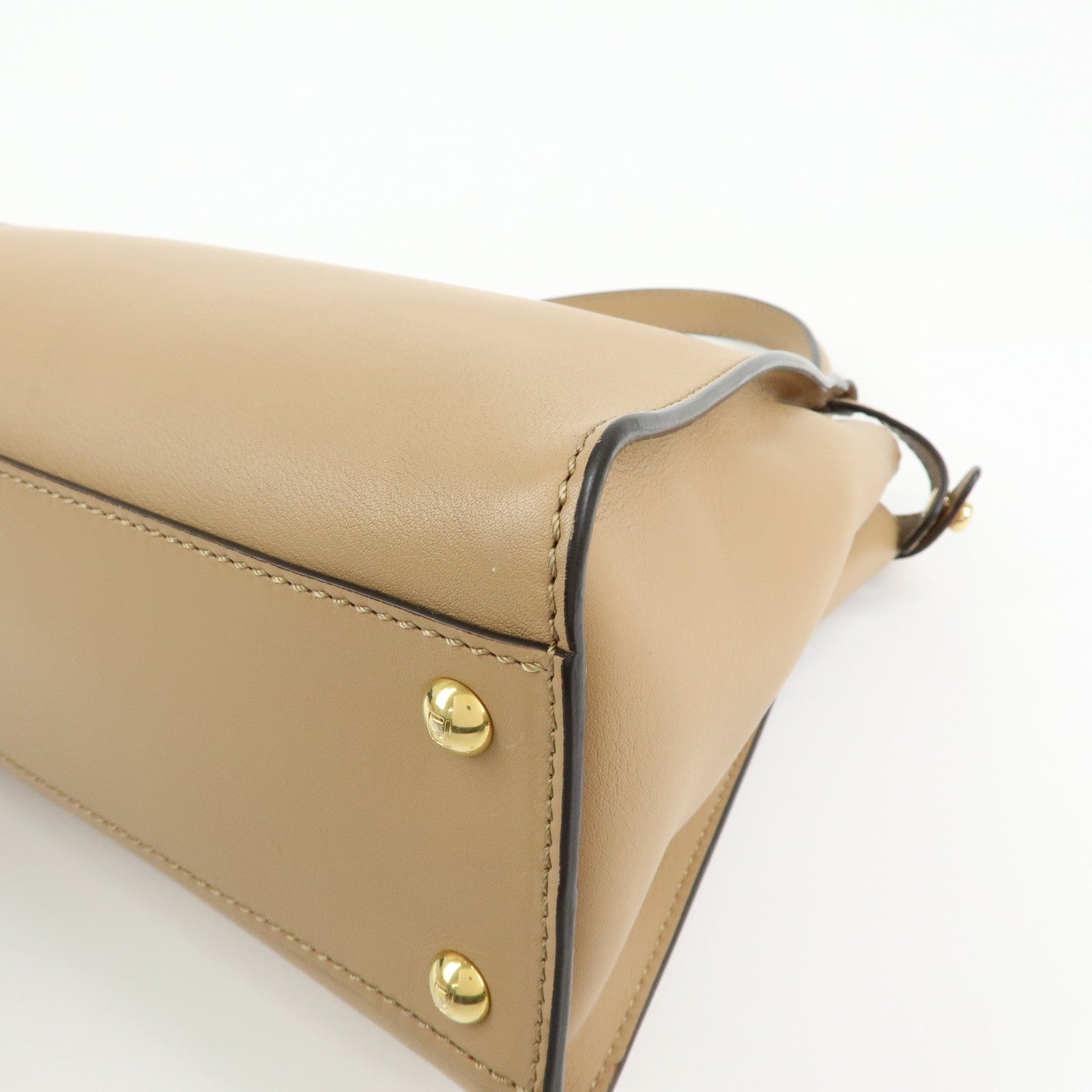 FENDI Peekaboo Leather 2Way Bag Hand Bag Shoulder Bag Beige 8BN290