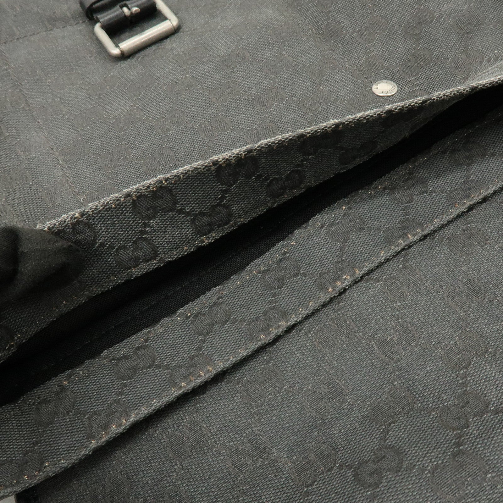 GUCCI Crest GG Canvas Leather Shoulder Bag Grey Black 223680