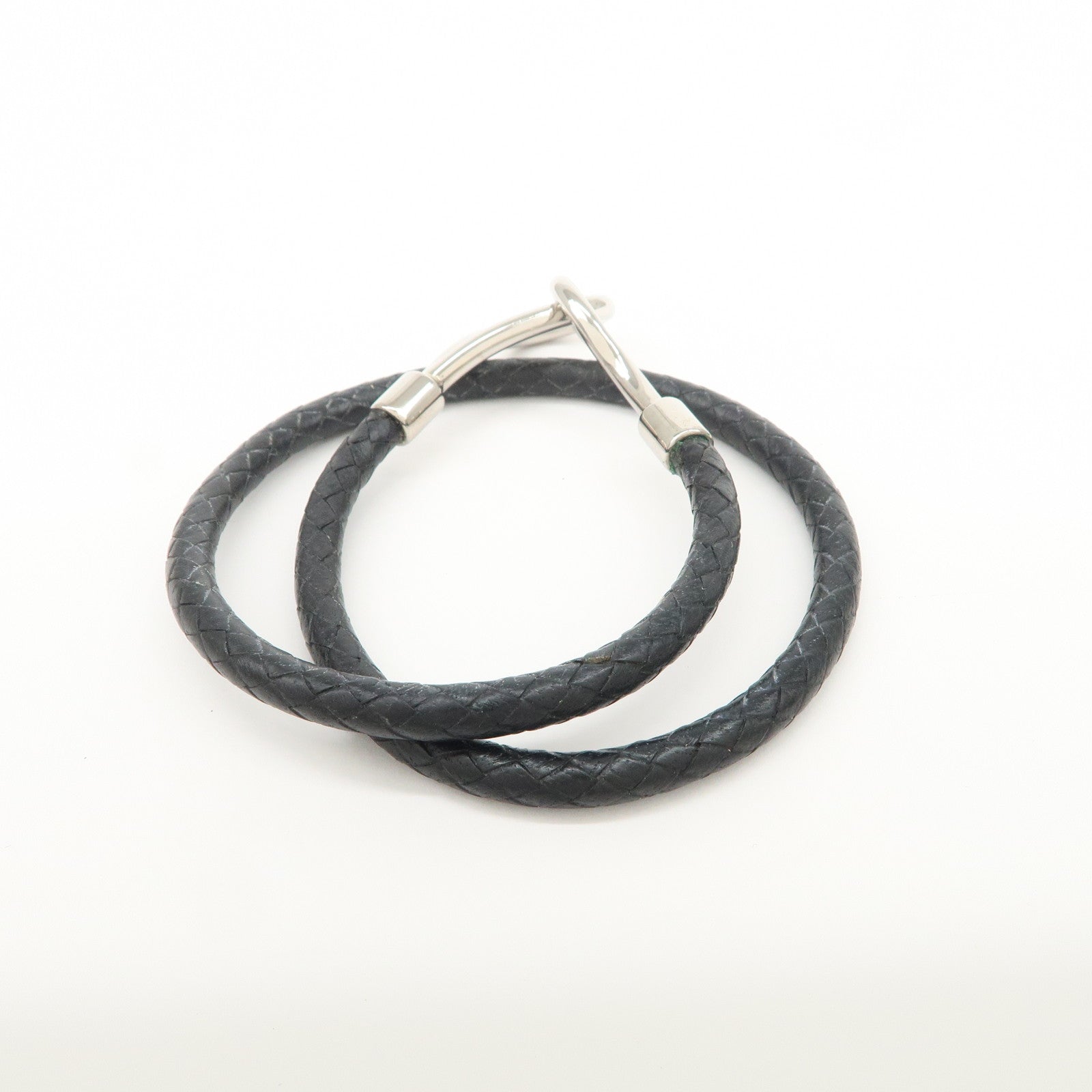 HERMES Leather Metal Jumbo Choker Bracelet Black