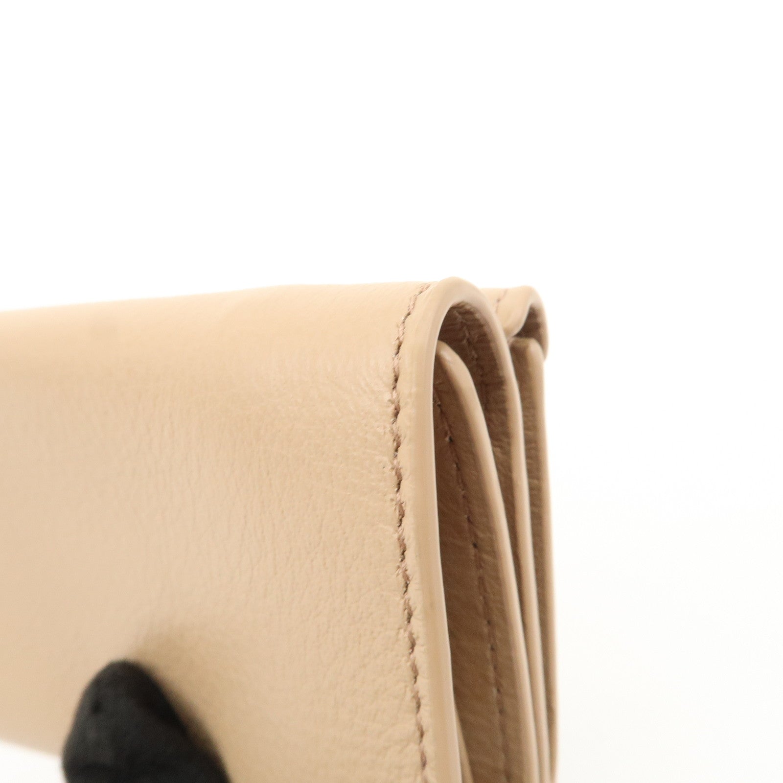 BALENCIAGA Leather Tri-fold Compact Wallet Beige 391446