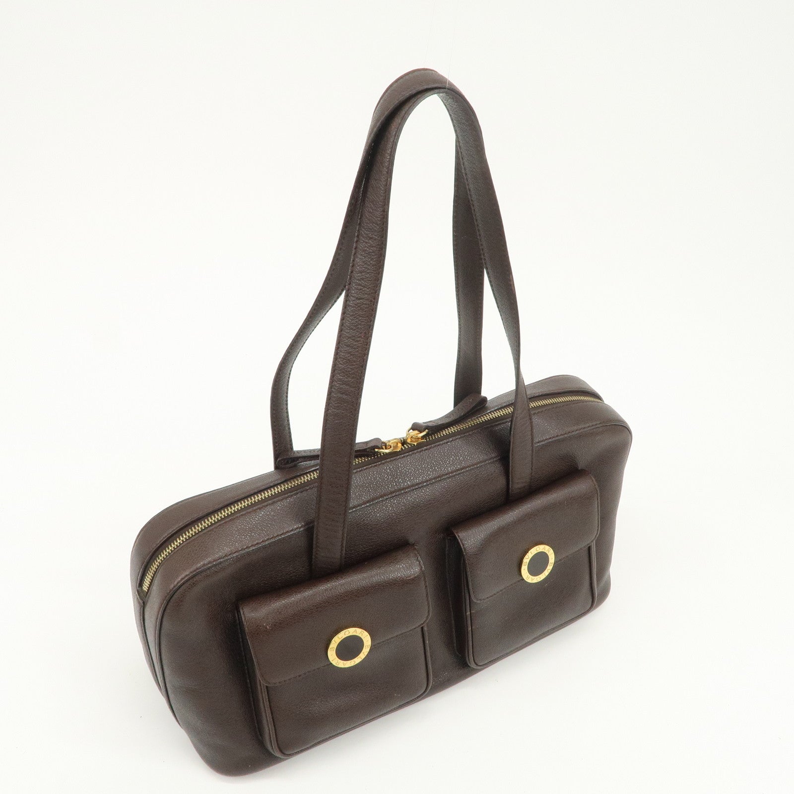BVLGARI B-zero1 Leather Shoulder Bag Hand Bag Dark Brown