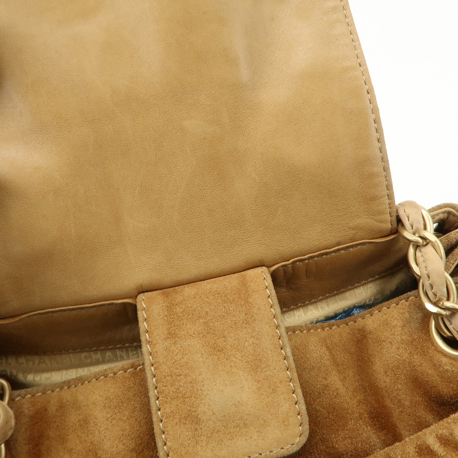 CHANEL COCO Mark Leather Suede Chain Shoulder Bag Beige Gold Used