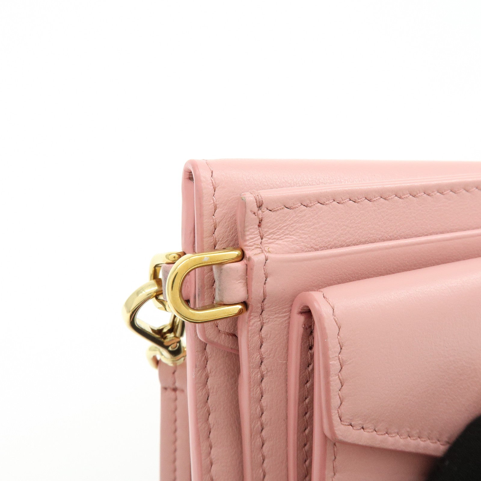 MIU MIU Madras Leather Rhinestone Card Case Heart Love letter Pink