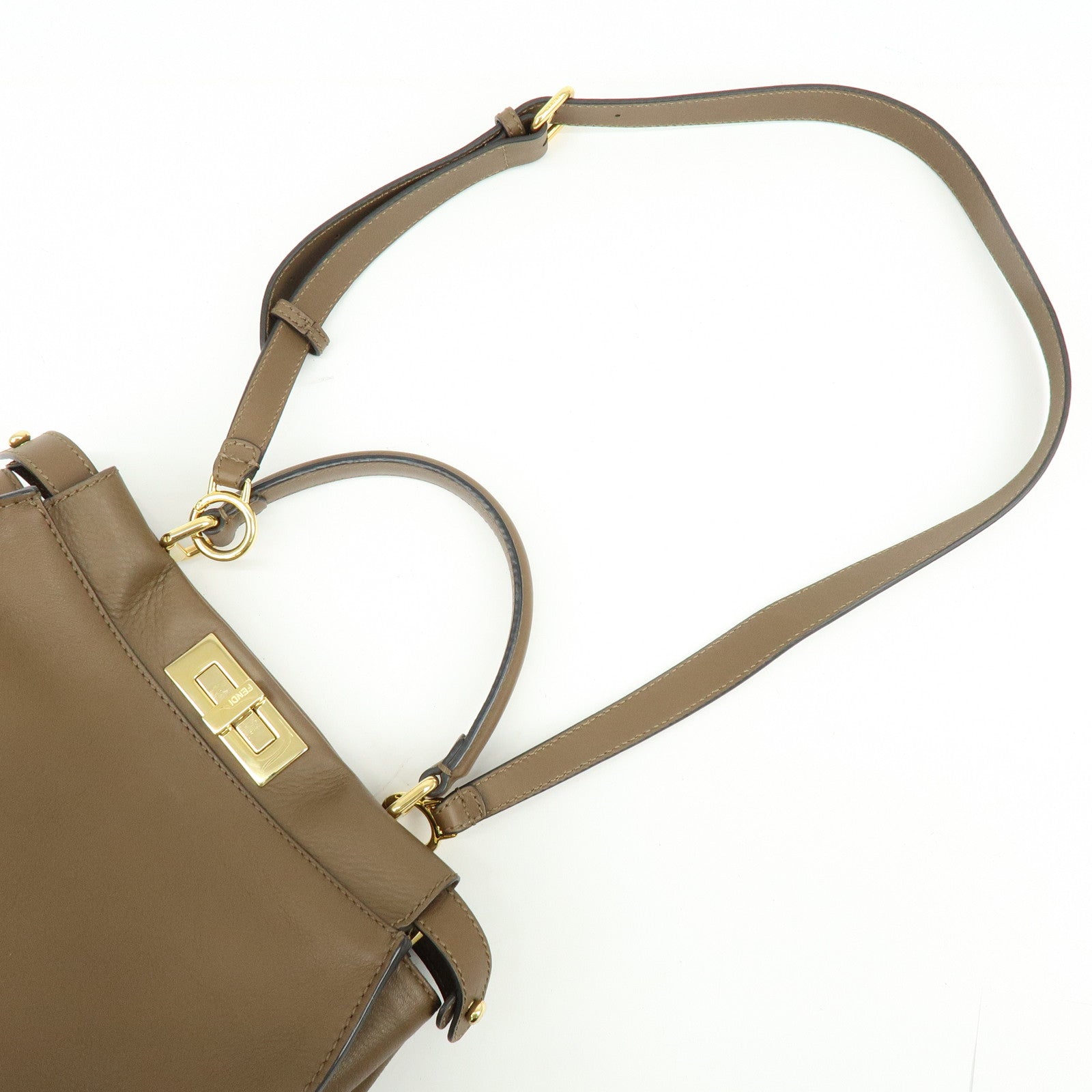 FENDI Peekaboo Leather 2Way Bag Hand Shoulder Bag Brown 8BN290