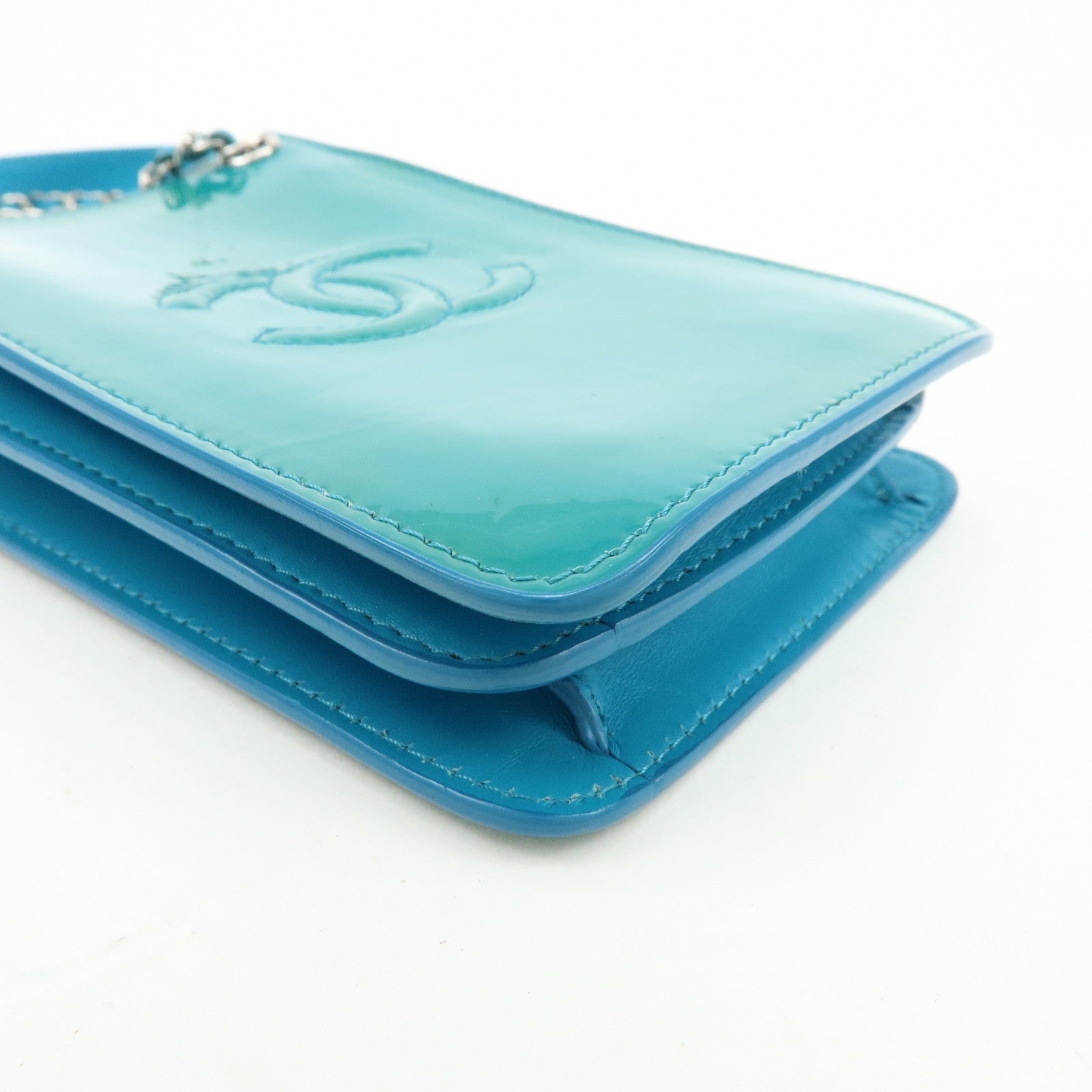 CHANEL COCO Mark Patent Leather Shoulder Bag Crossbody Bag Blue