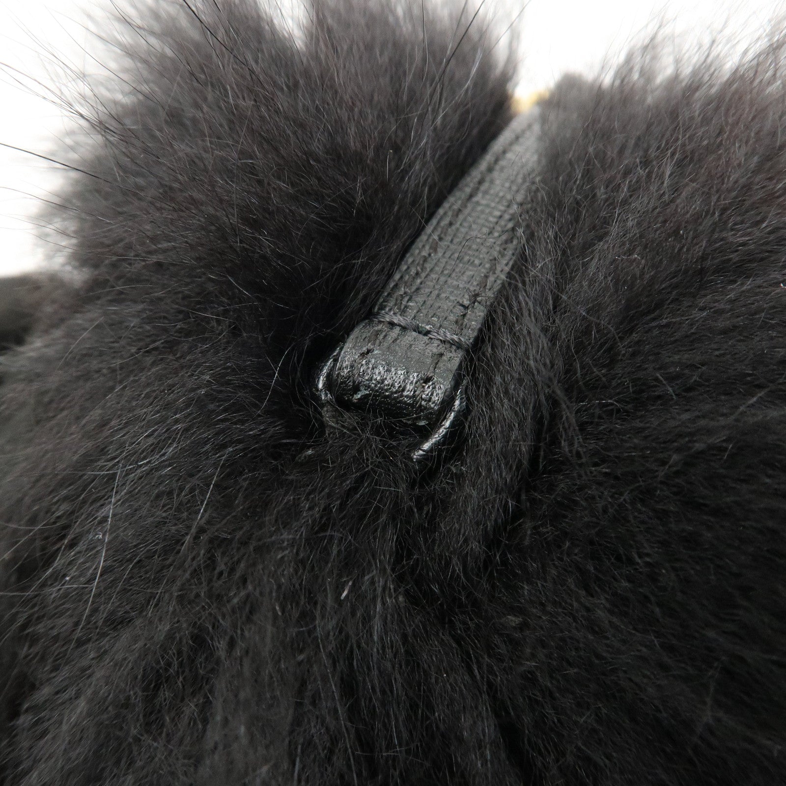 FENDI Fur Leather Pom Pom Bag Charm Key Chain Black