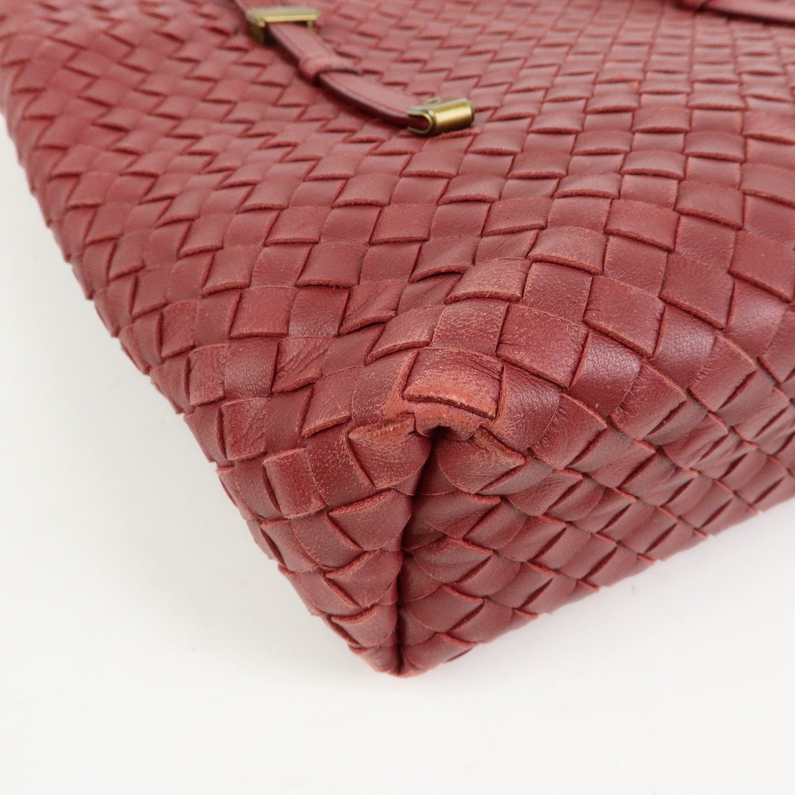 BOTTEGA VENETA Intrecciato Leather Tote Hand Bag Red Brown162937