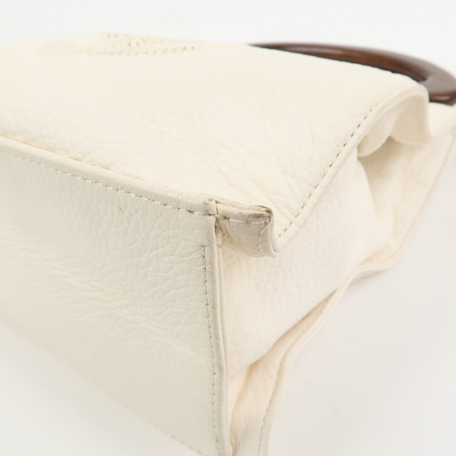 CHANEL COCO Mark Leather Wood Hand Bag Ivory