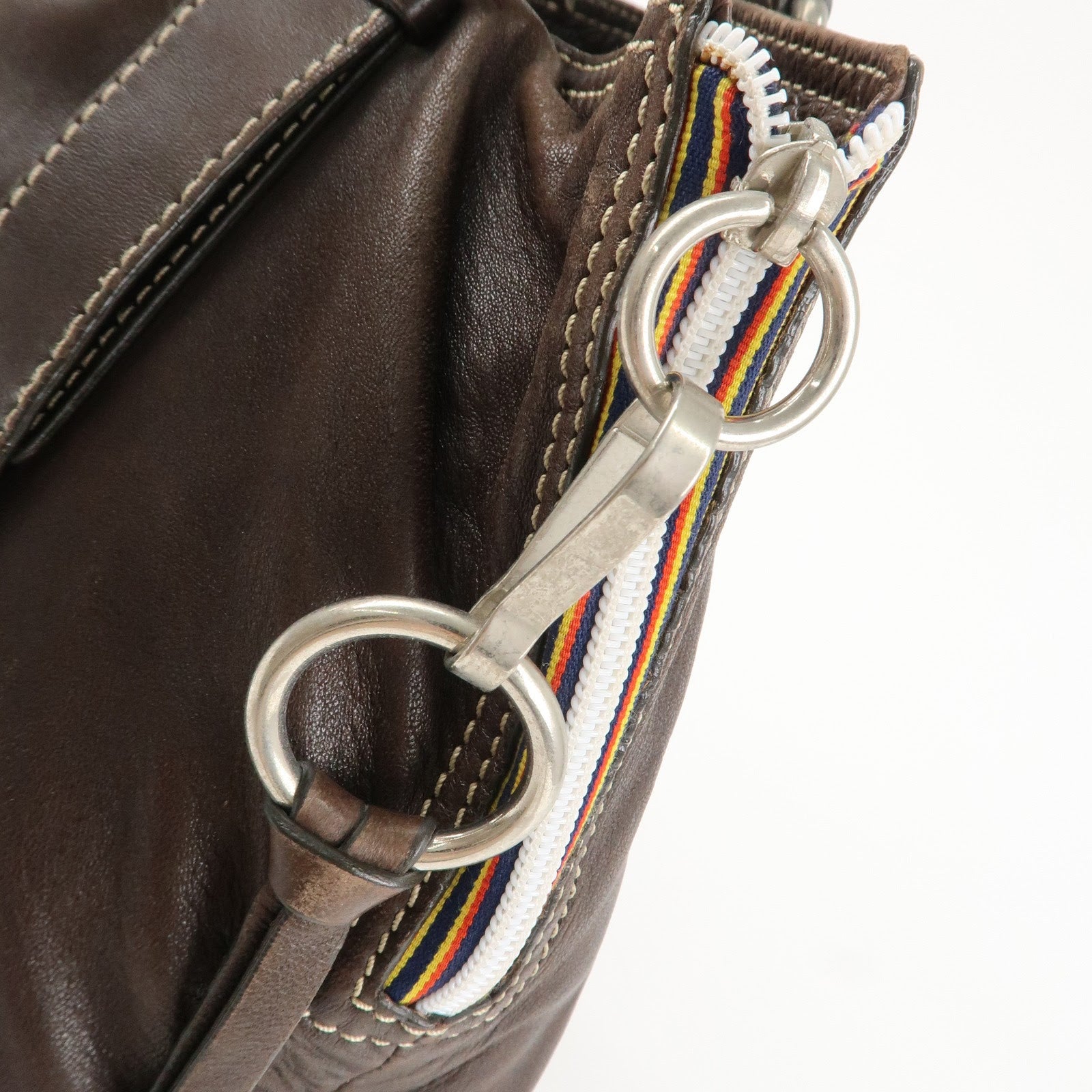 Chloe Patsy Studs Logo Leather Tote Bag Shoulder Bag Brown Used