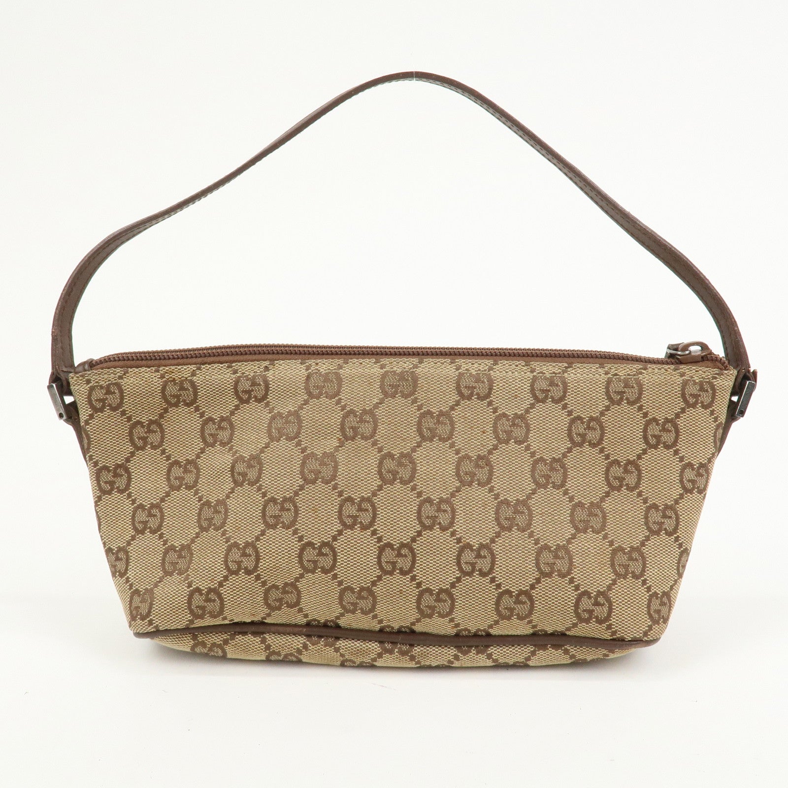 GUCCI Boat Bag GG Canvas Leather Hand Bag Brown 07198