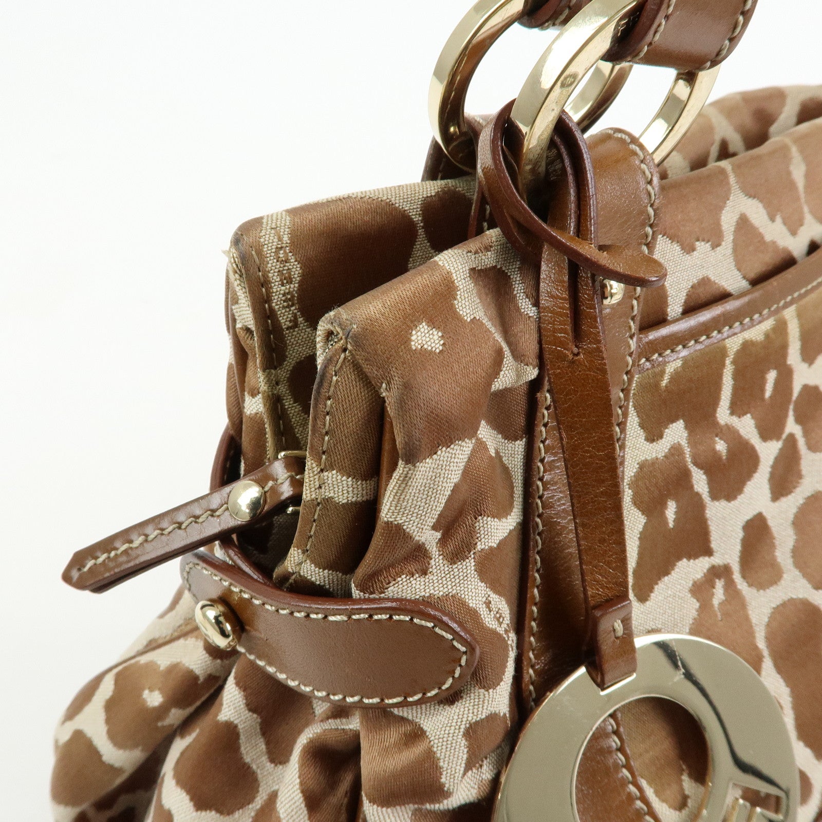 FENDI Canvas Leather Tote Bag Hand Bag Animal Print Brown 8BR628