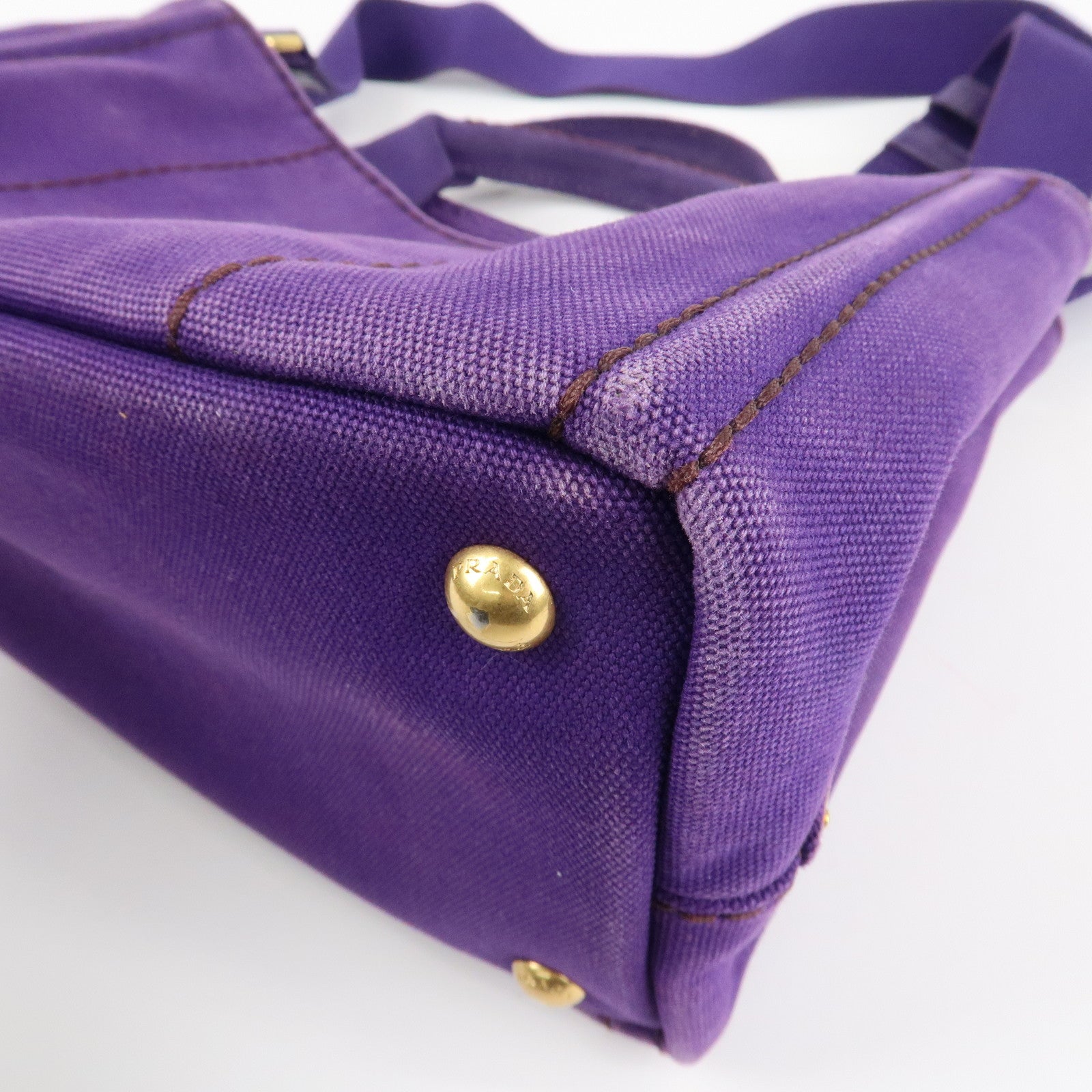 PRADA Logo Canapa Mini Canvas 2Way Tote Shoulder Bag Purple BN2439 Used