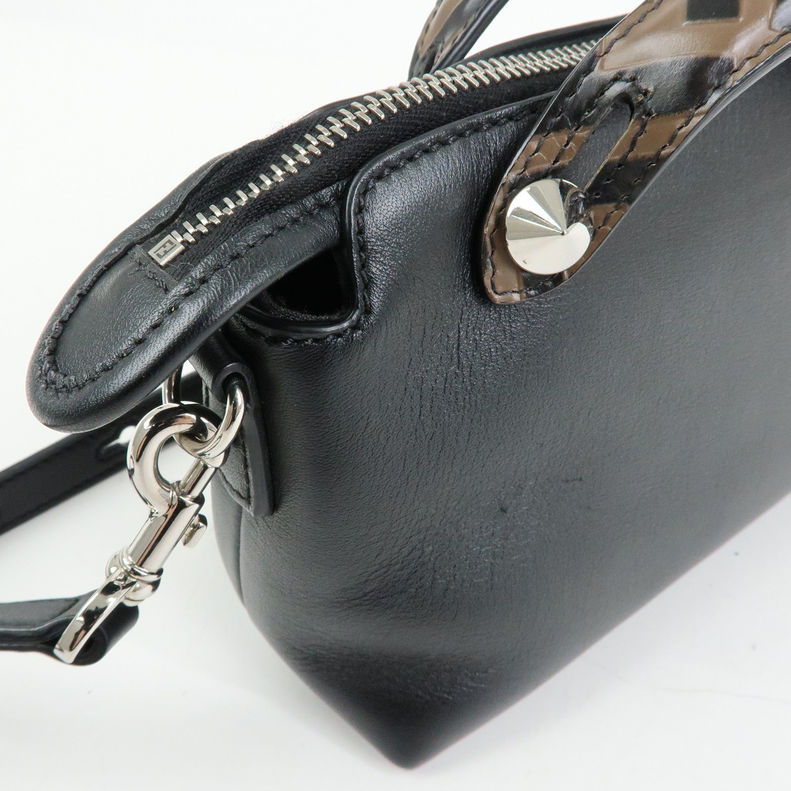 FENDI By The Way Zucca Leather 2Way Shoulder Bag Black Brown 8BL145