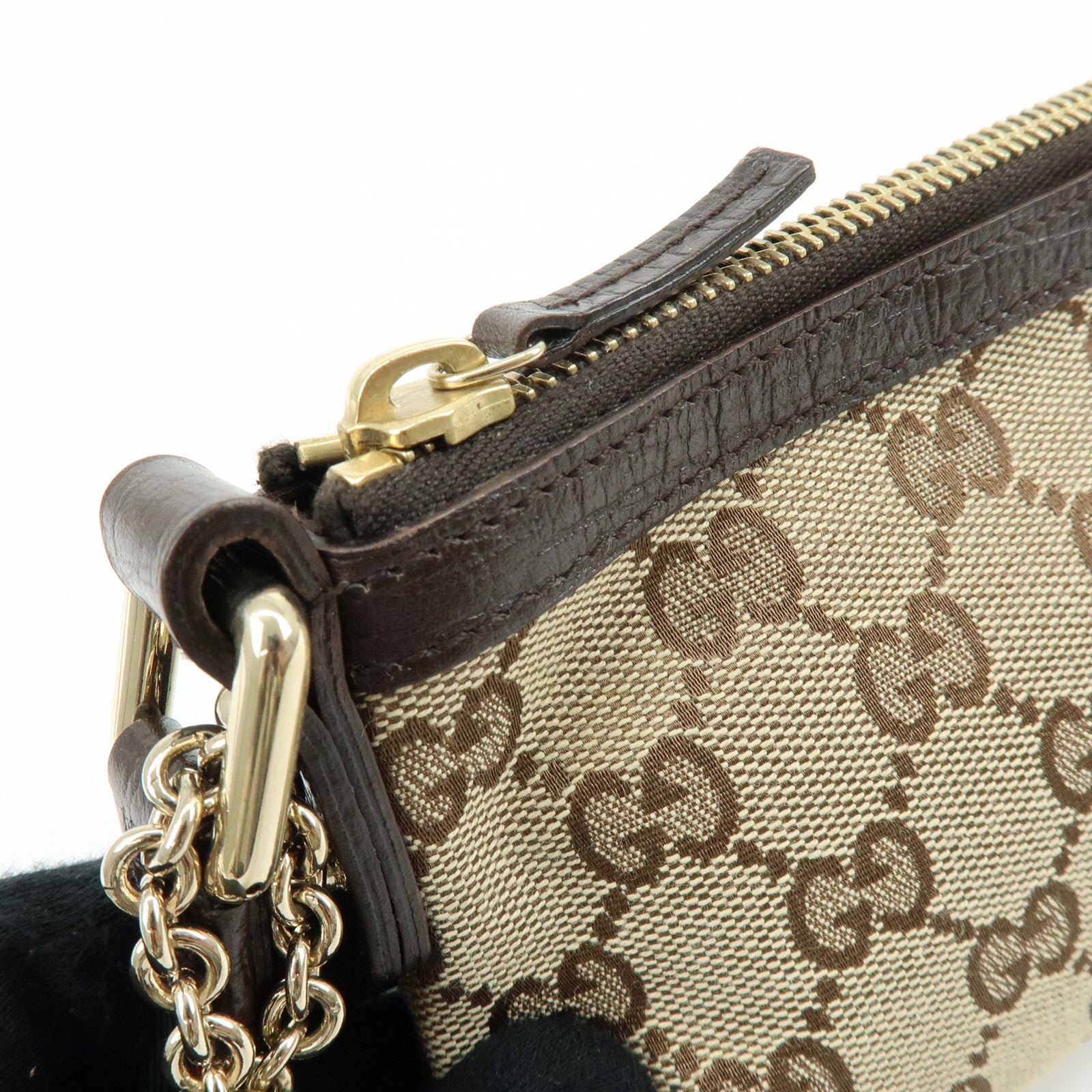 GUCCI Sherry GG Canvas Leather Pouch Jackie Charm Beige 152507