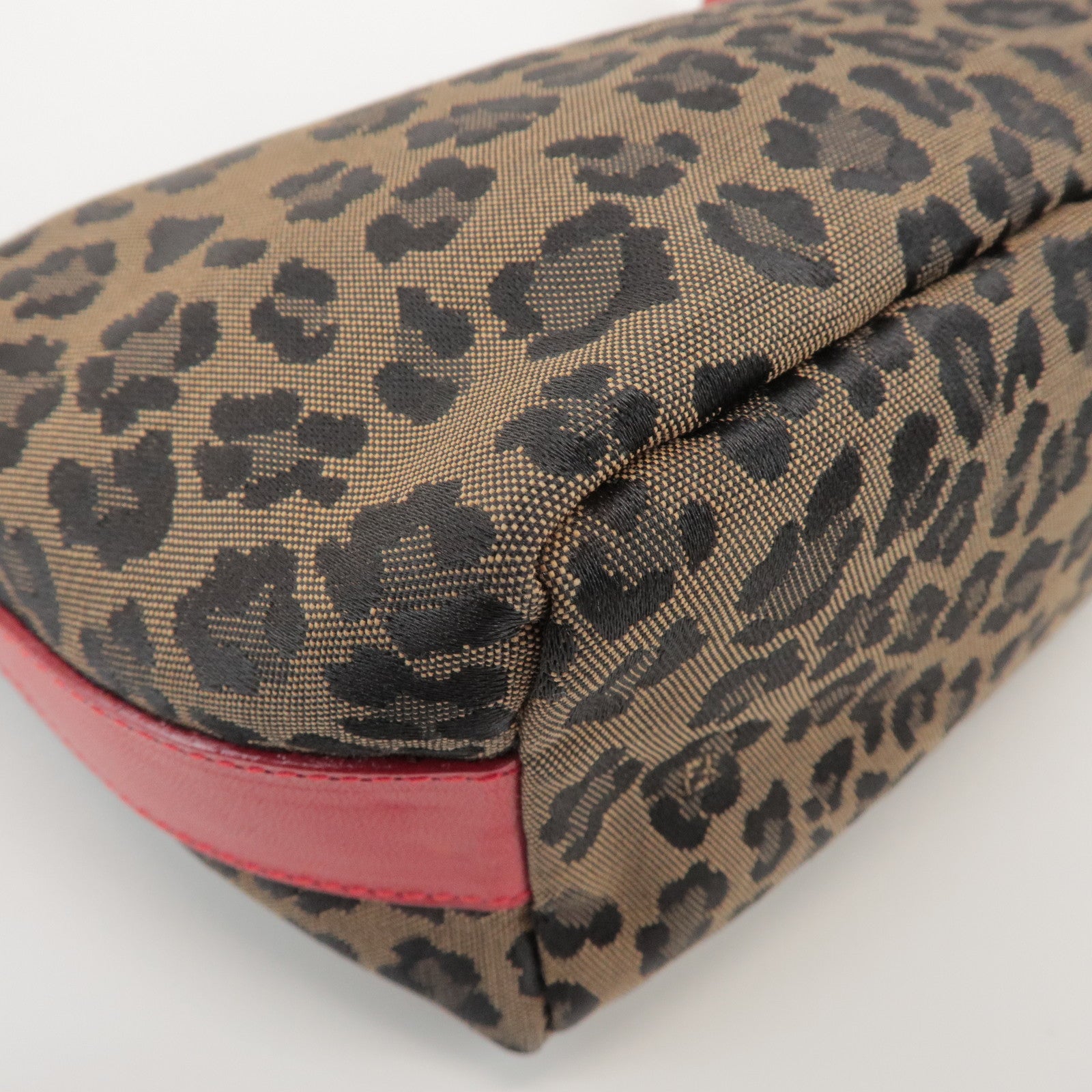 FENDI Canvas Leather Leopard Hand Bag Cosmetic Pouch Brown 26360