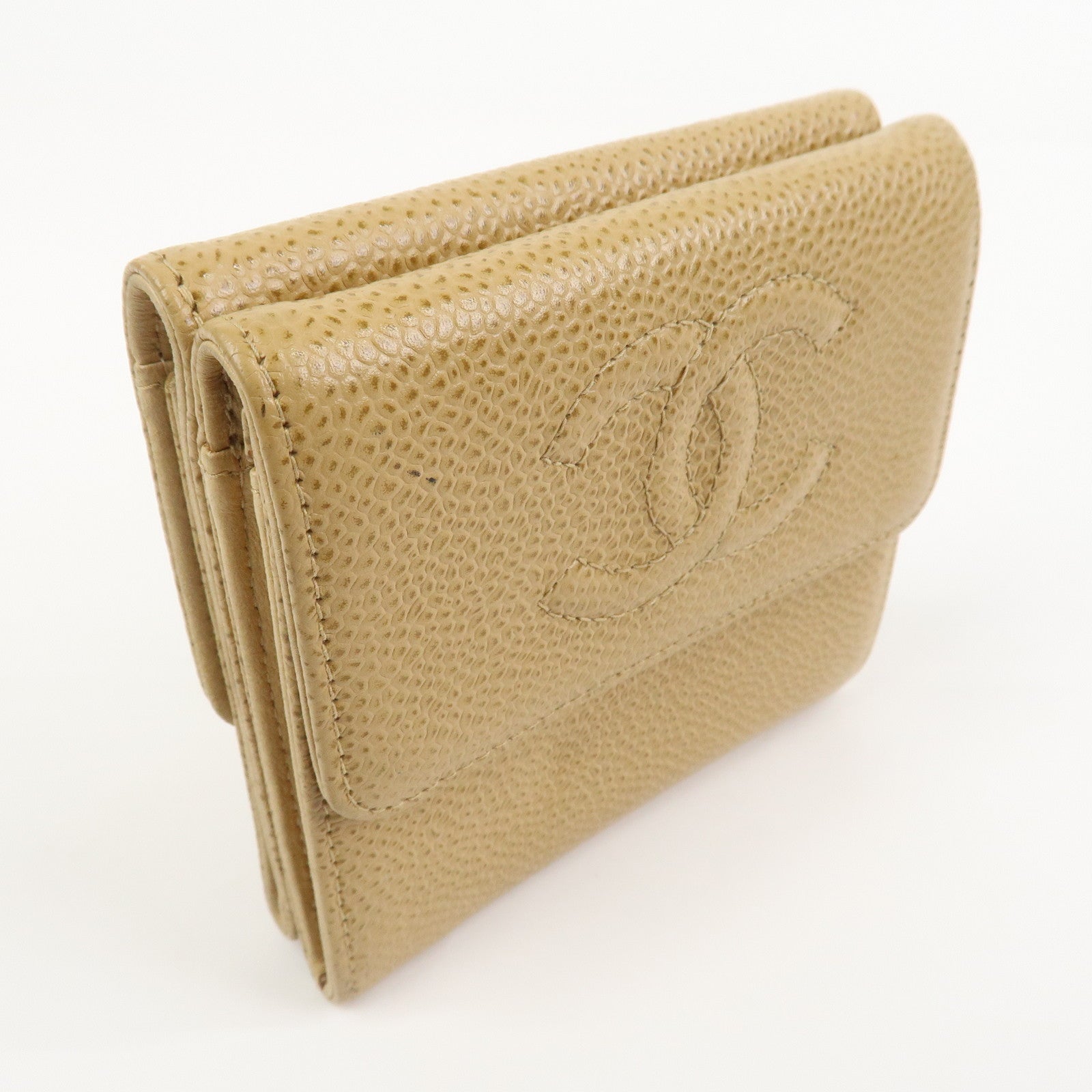 CHANEL COCO Mark Caviarskin Compact Bi-fold Wallet Beige