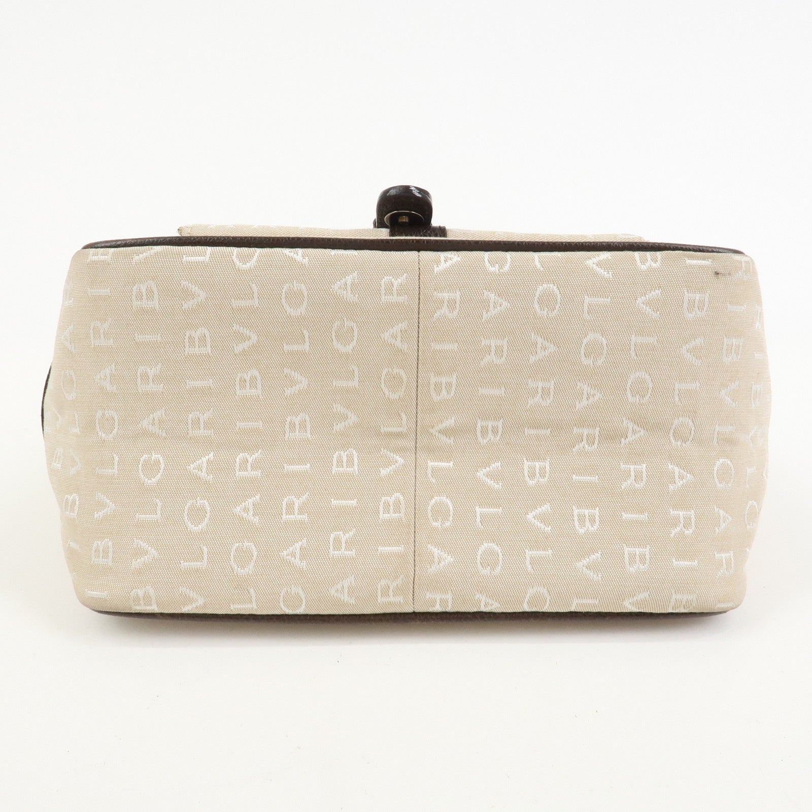 BVLGARI Logo Mania Canvas Leather Tote Bag Hand Bag Beige Brown