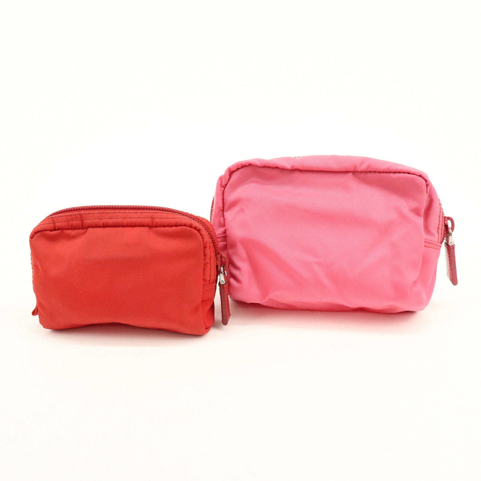 PRADA Set of 2 Nylon Pouch Cosmetic Bag Pink Red 1N0340/1N0339