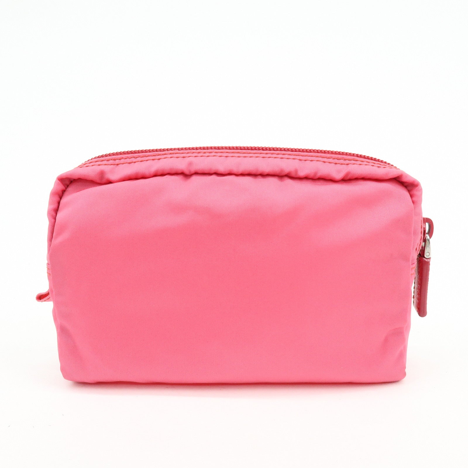 PRADA Triangle Logo Nylon Leather Cosmetic Pouch Pink 1NA021