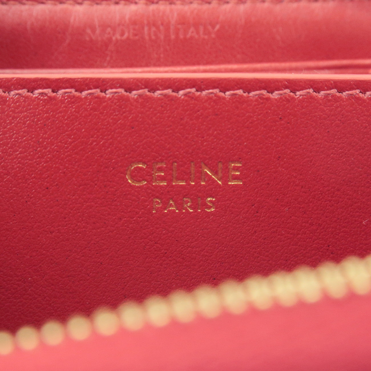 CELINE Leather Compact Zippy Wallet Coin Case C-charm Red