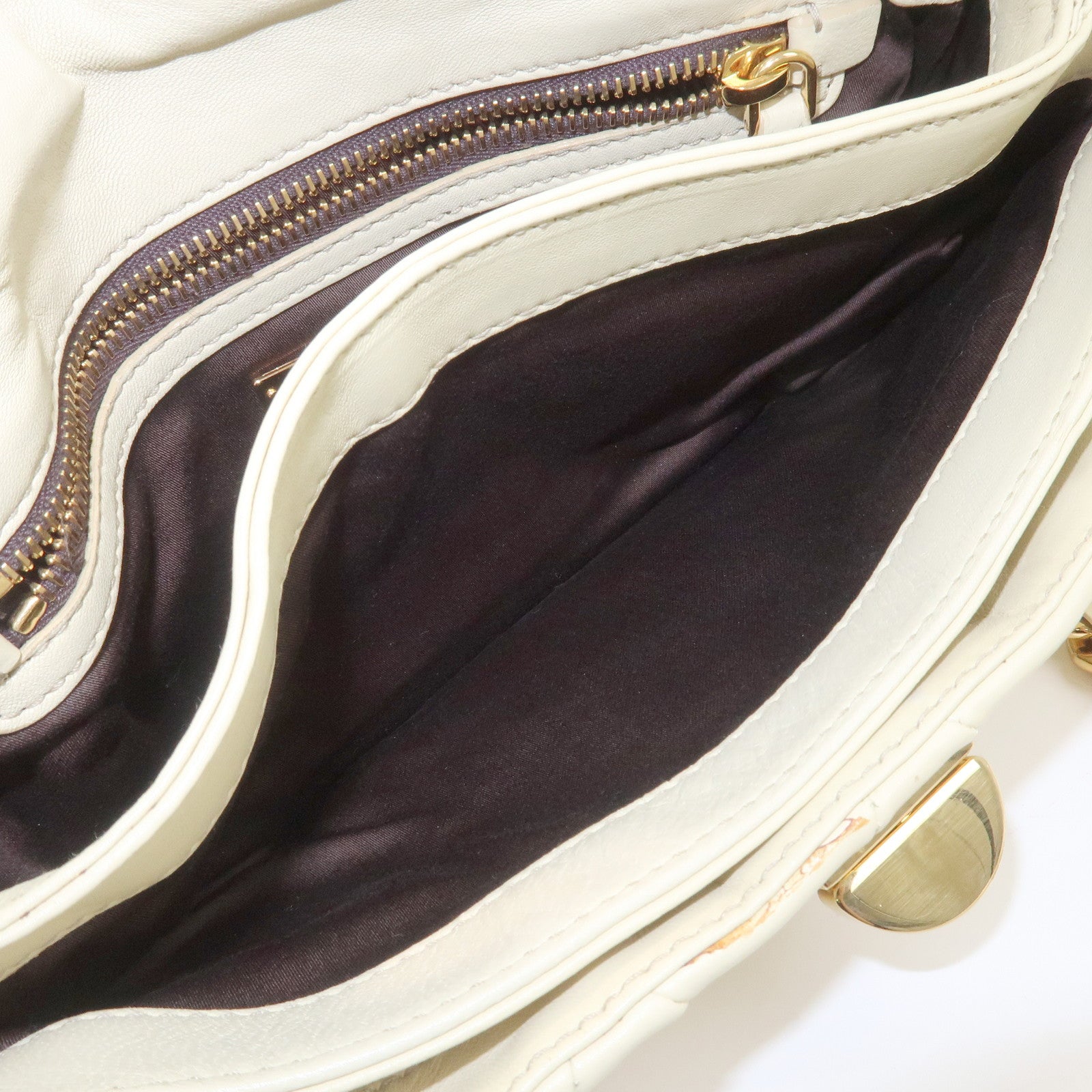 MIU MIU Logo Leather Shoulder Bag Hand Bag Cream