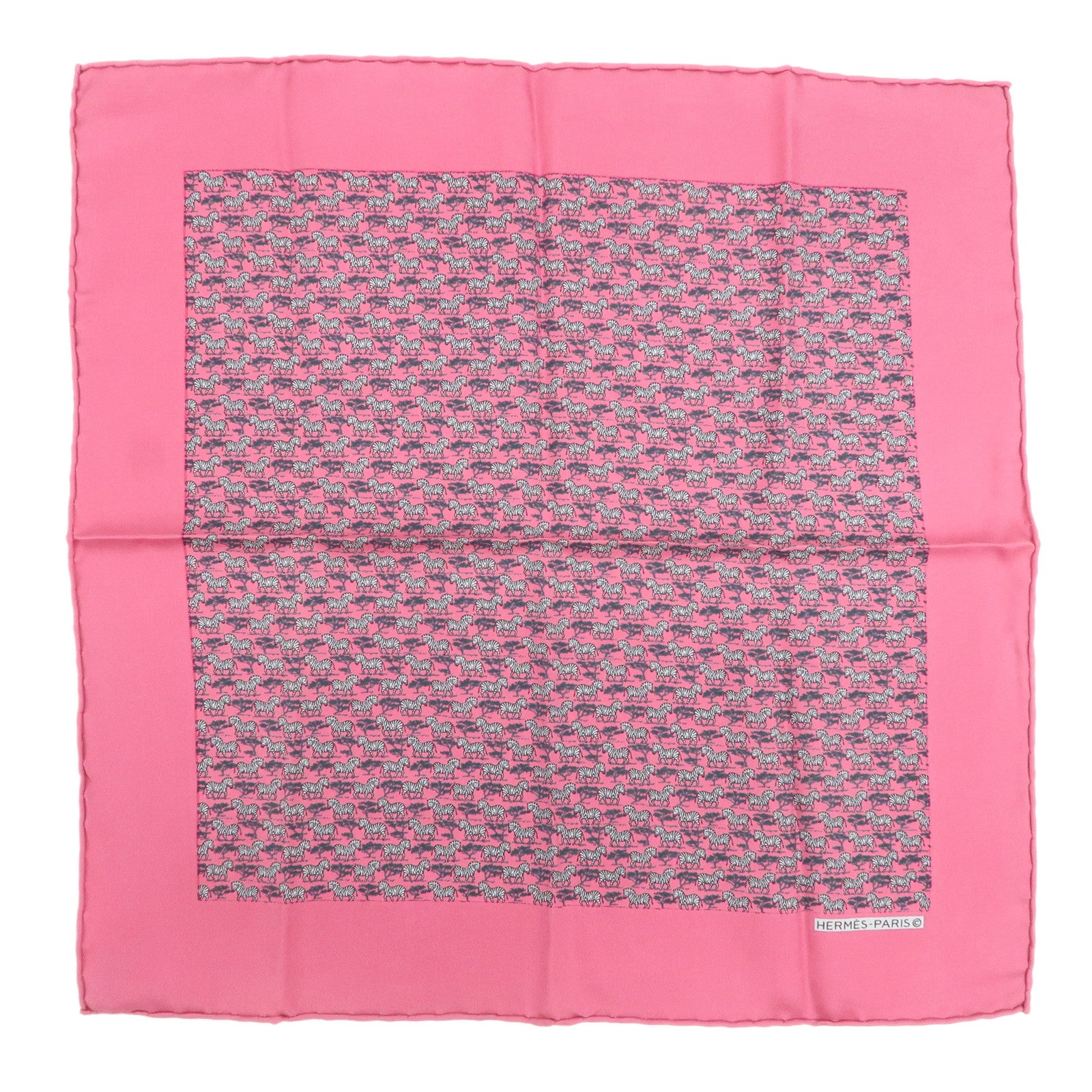 HERMES Logo Silk 100％ Scarf Safari 42×42 Pink